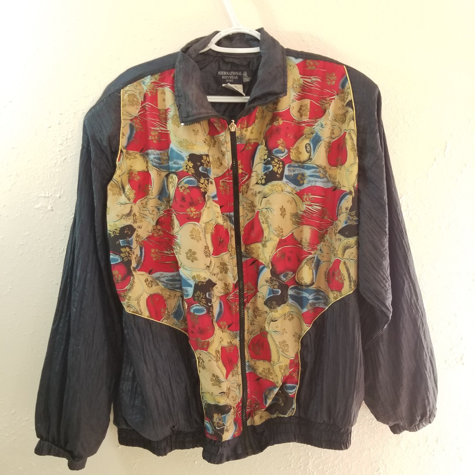 INTERNATIONAL BODYWEAR SPORT 1X Windbreaker Jacket Dark Navy Blue VTG 80s 90s