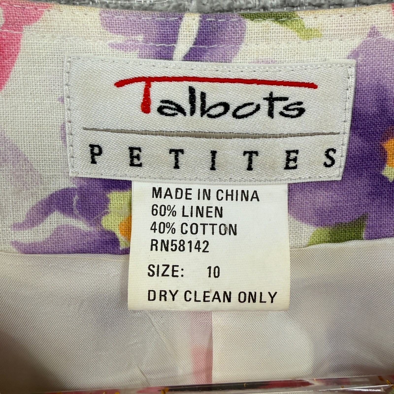 Vintage Talbots Petites Skirt Set Womens 10P Pink Purple Floral Linen Cottage