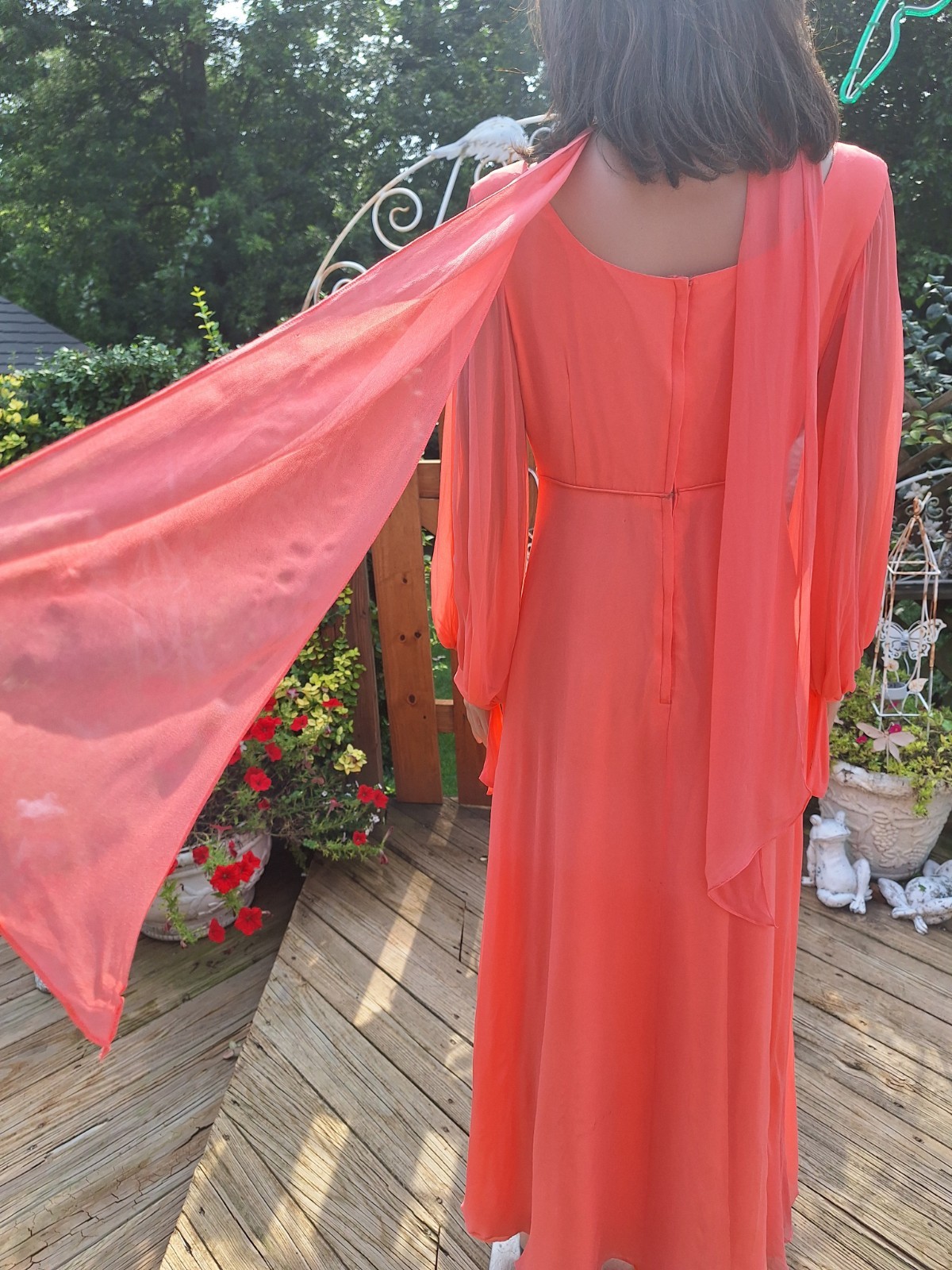 Mid-century Mod 1970s Empire Waist Chiffon Evening Gown Maxi Dress Bridesmaid L