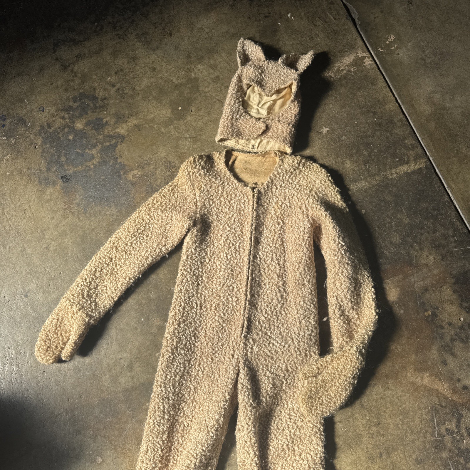 Vintage 1930s 1940s Blonde Curly Mohair Cat / Lamb Outfit Suit & Headpiece Hat