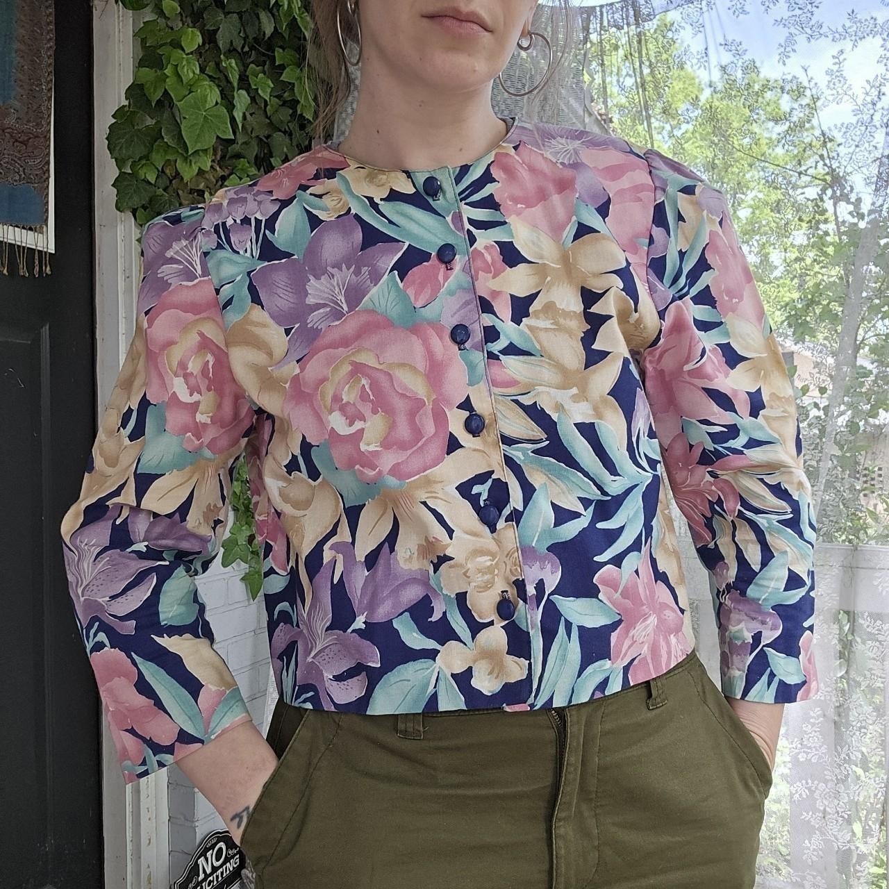 VTG 1980s Miss Dorby Floral Cropped Lightweight 100% Cotton Blazer Size 14 USA