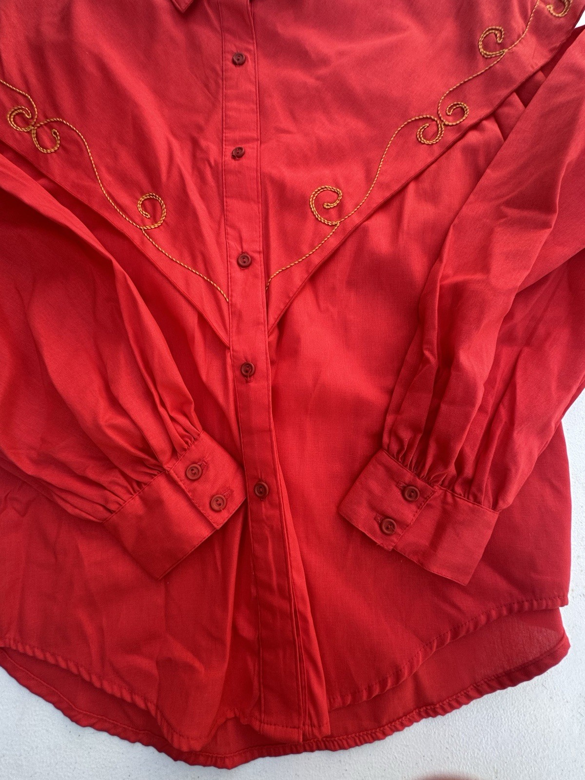 Vintage Red Satin Western Collection Shirt Gold Rope Trim Womens Size 10 NWT
