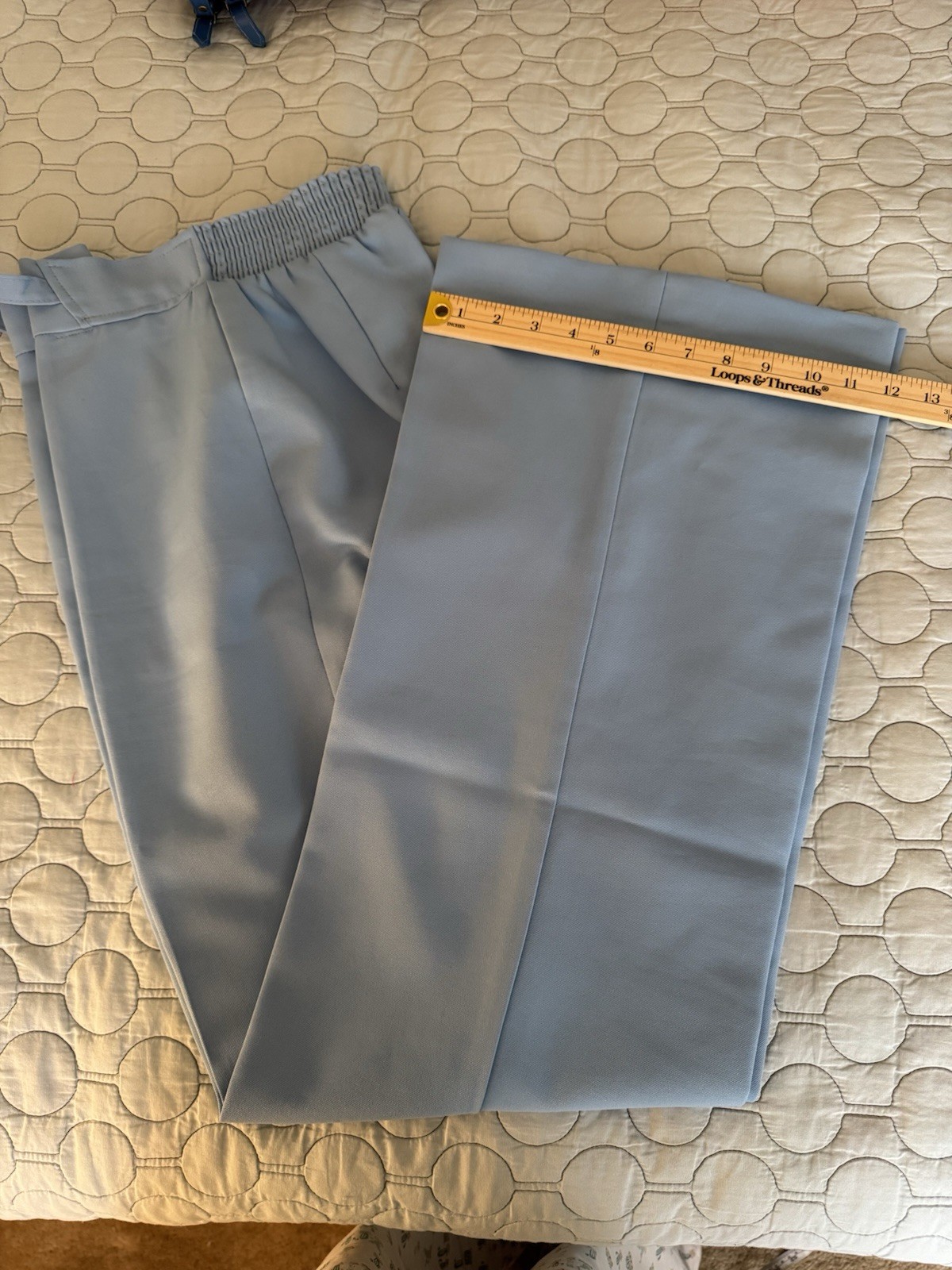 Vintage 1970’s Baby Blue Polyester Pants Flat Front Wide Leg High Rise