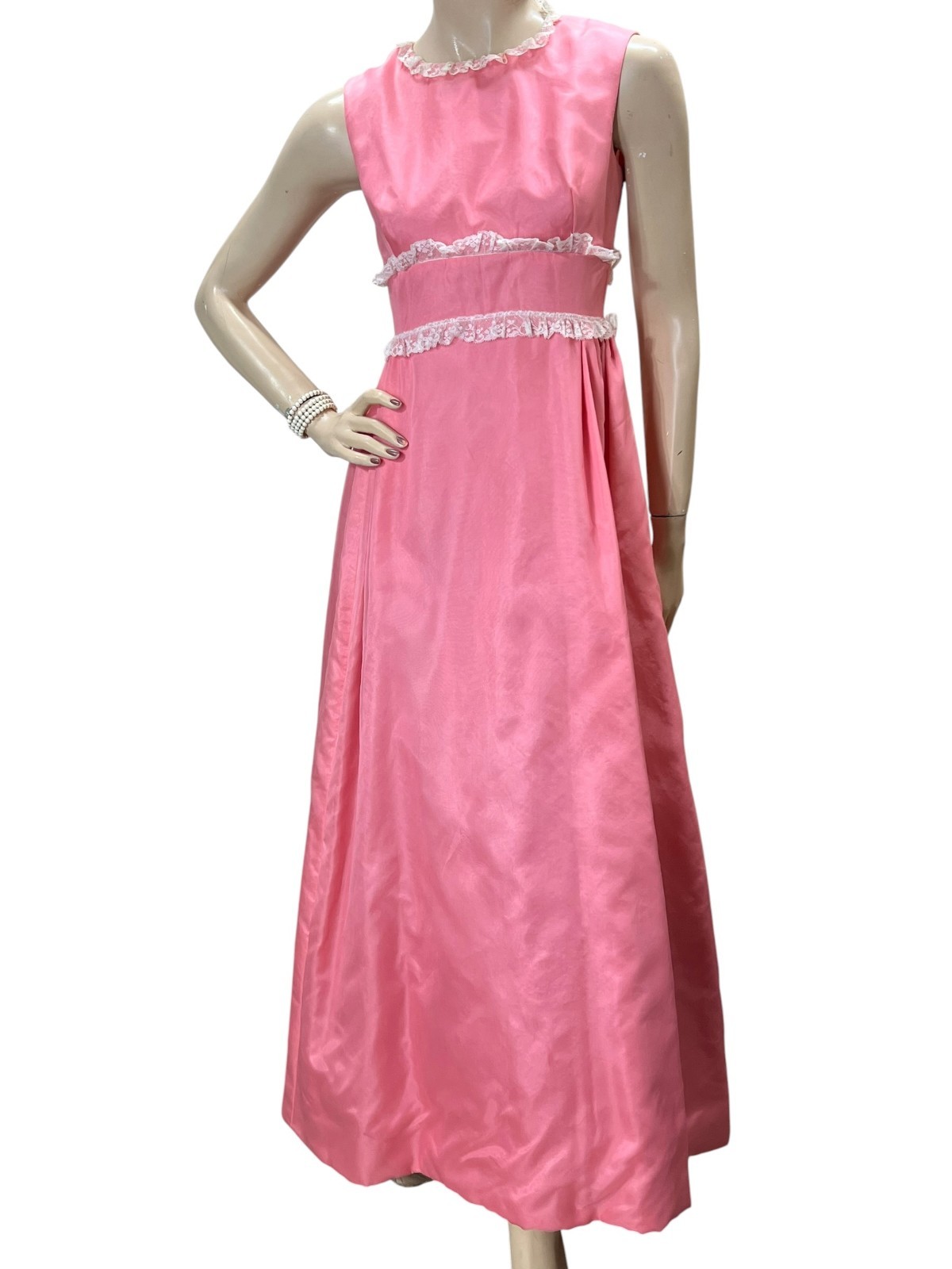 NOS Vtg 60s Sz 8 S 34 B 26 W Prom Gown Dress Pink Priscilla of Boston Silk Rayon