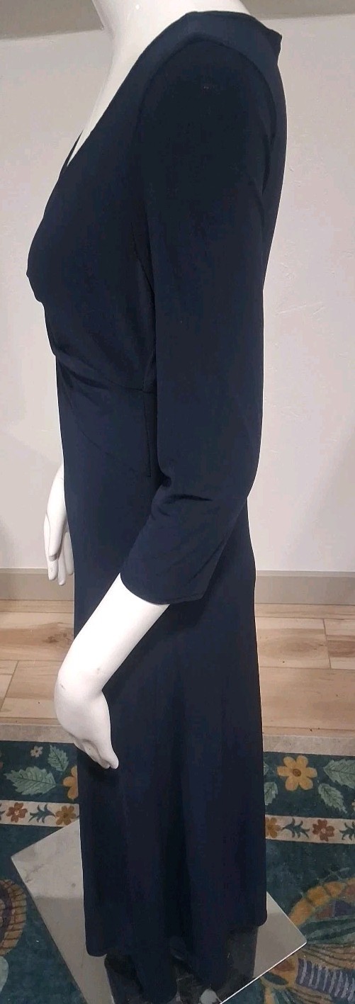 Vtg 80s Joseph Ribkoff Dress Size 8 3/4 Sleeve V Neck Navy Blue Stretch Slinky