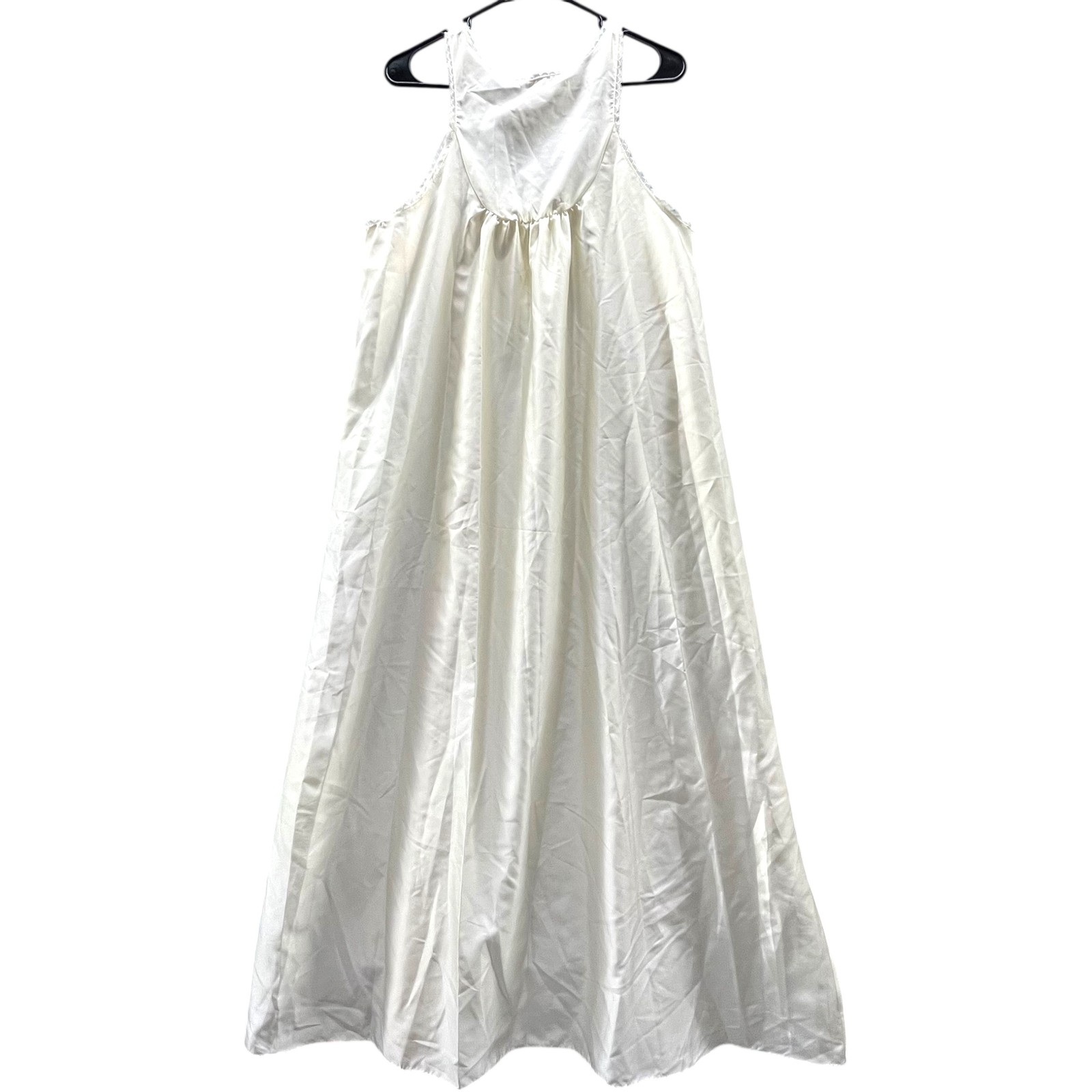 Vintage Lanvin Dress Womens Large Satin Maxi Nightgown Lace Trim 70s 80s France