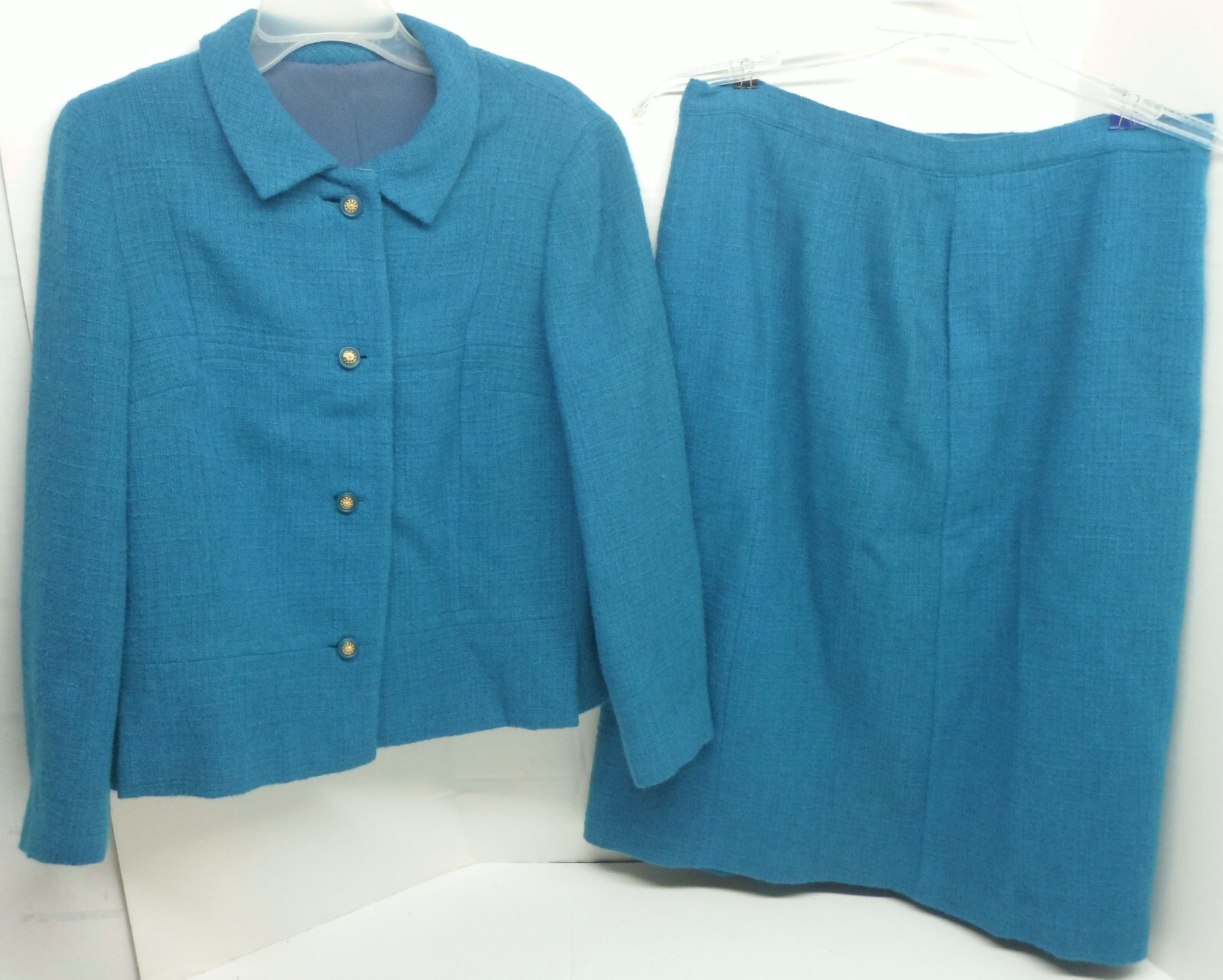 Vintage Davidow Wool Turquoise Blue Skirt Suit
