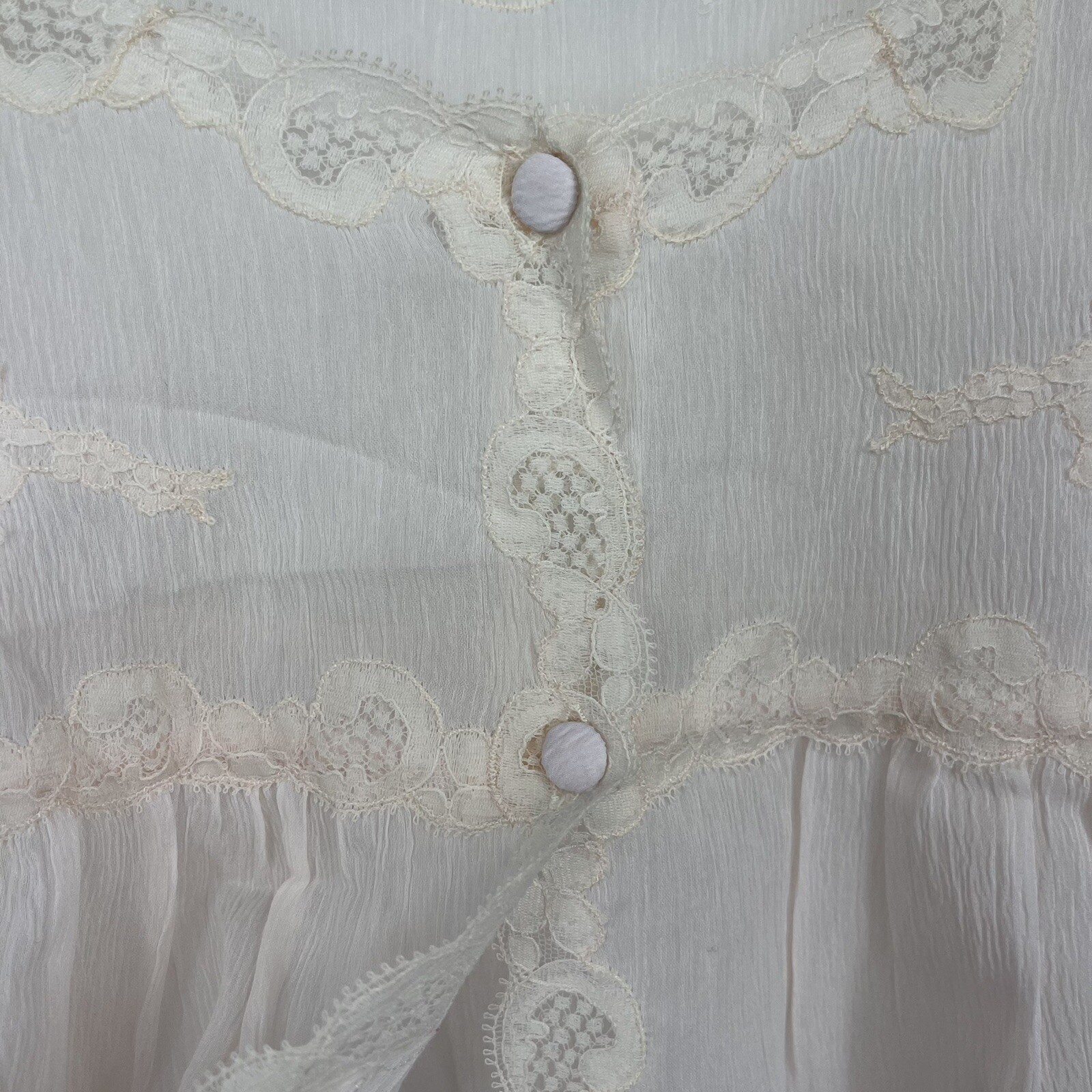 Vintage Lora France Robe Womens Medium Large Chiffon Lace Coquette Sissy READ