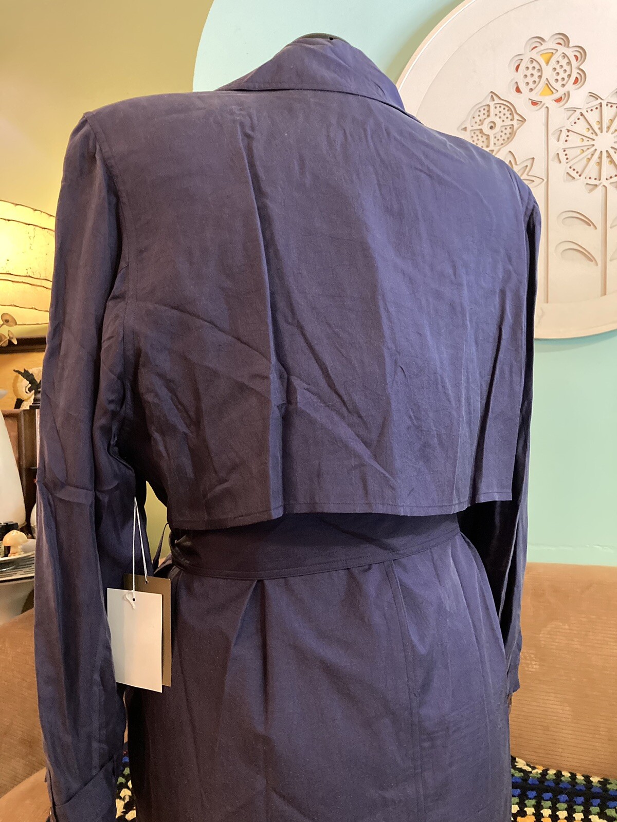 Vintage NOS 90’s Clifford & Wills Blue 100% Silk Trench Coat Sz. Large