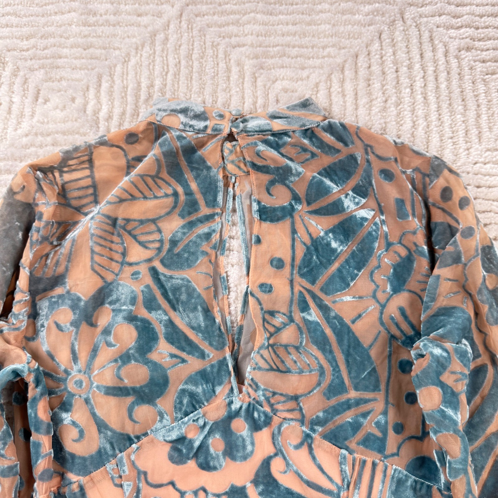 ASOS Dress 4 Velvet Burnout Mock Neck Teal Peach Retro 60s 70s Party Fairy Boho