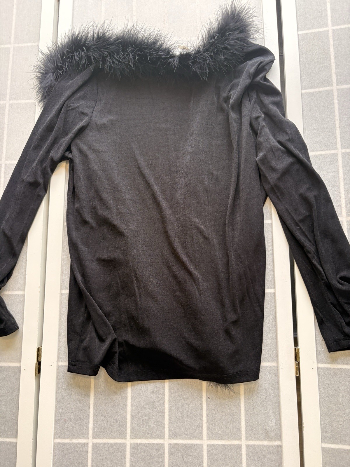 Vintage 90s Feather Trim Cardigan Jacket L Black Mob Wife Whimsigoth Goth Glam
