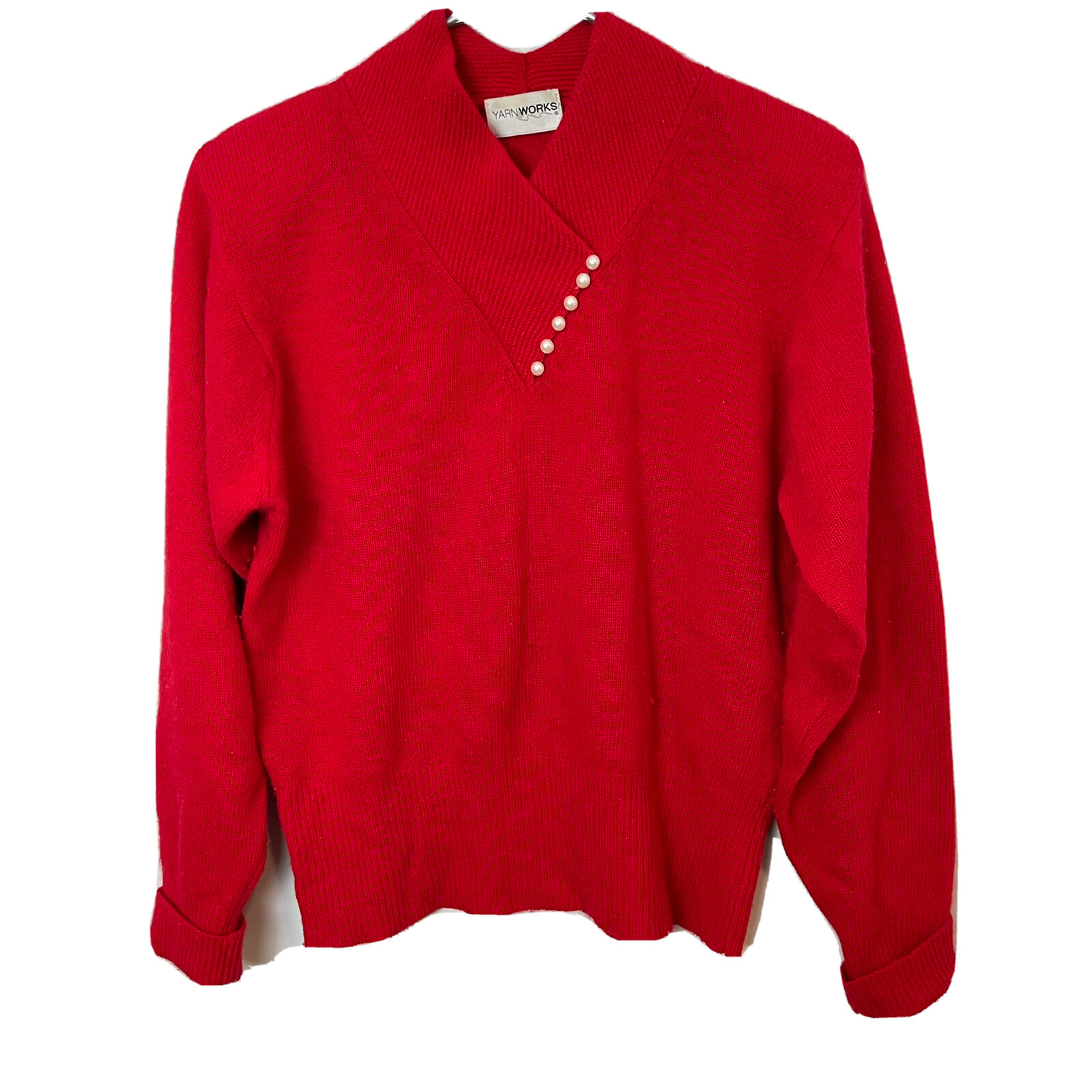Vintage Lambswool Angora Women’s L Large Red Sweater V-Neck Button Yarnworks CC