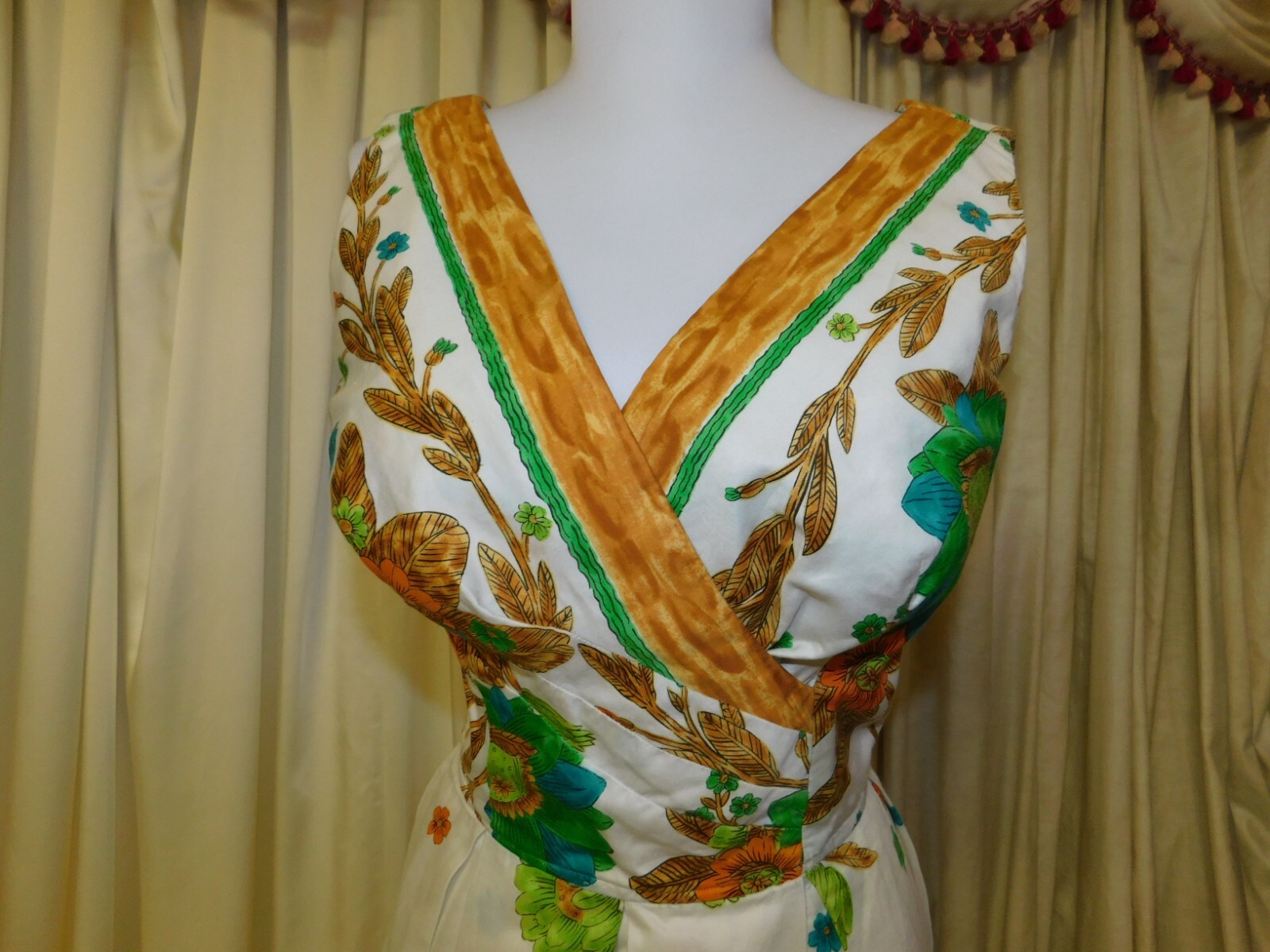 Vintage KAMEHAMEHA Hawaiian Print Dress 1950’s 26″ Waist SMALL *