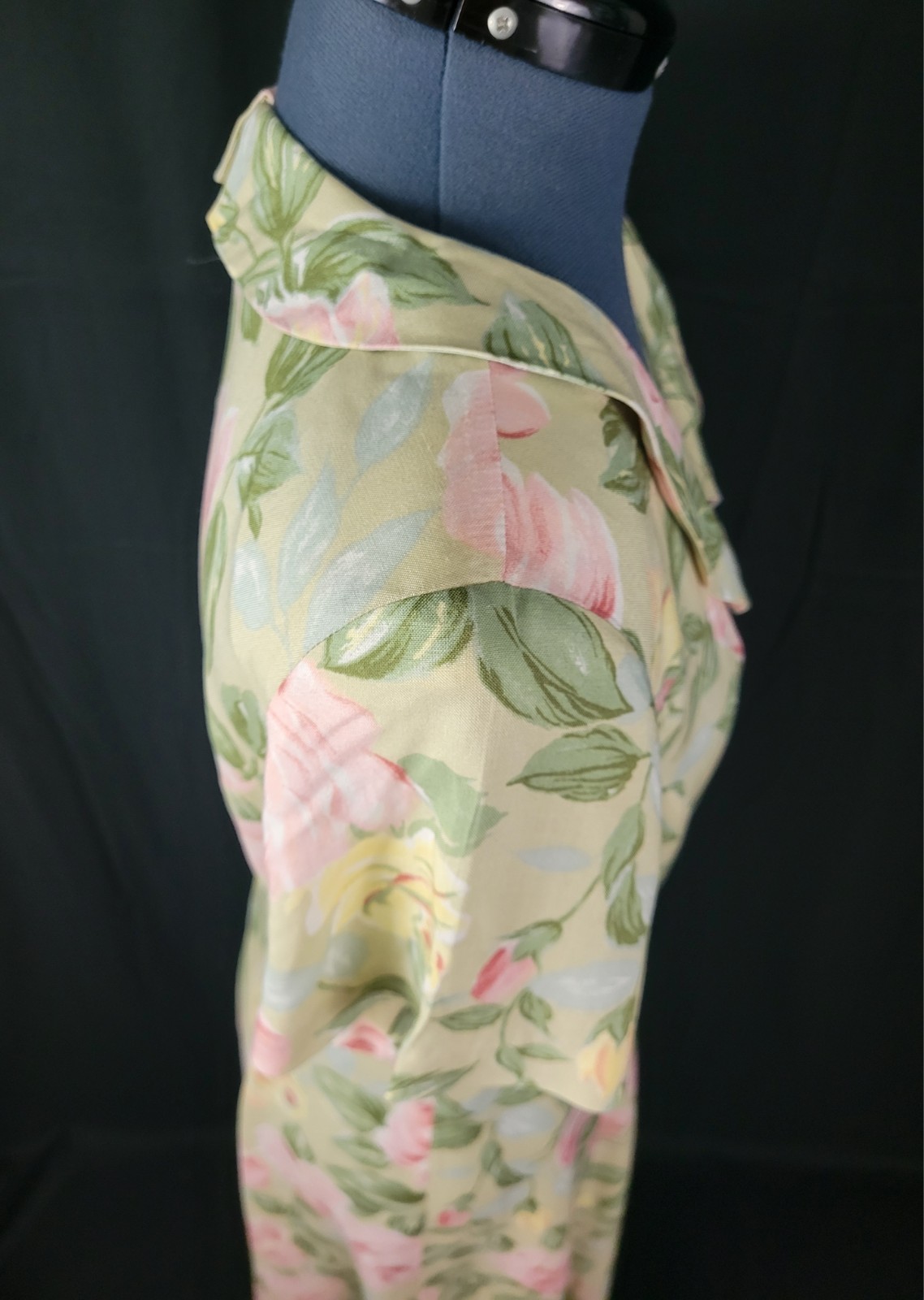 Vintage Ellen Ashley Tan Fit & Flare Button Down Dress w Pastel Florals Size 8