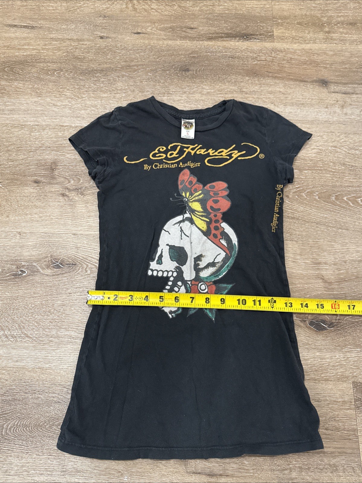 Vintage Ed Hardy By Christian Audigier Women’s S Black Skull Roses Long T Shirt