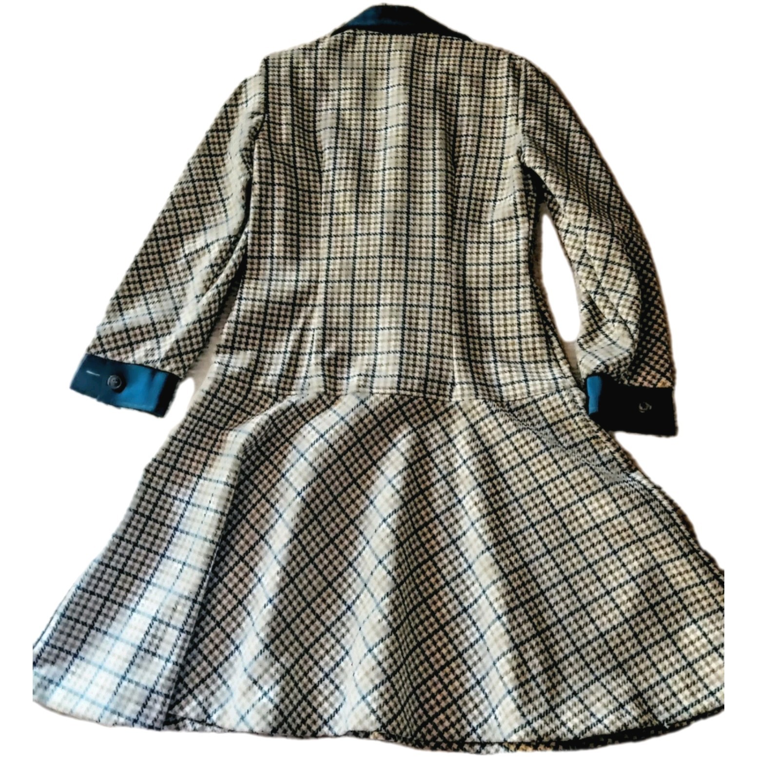 Vintage Handmade 70s Mod Plaid Shirt Dress Teal Collar Cuffs A-Line Retro Style