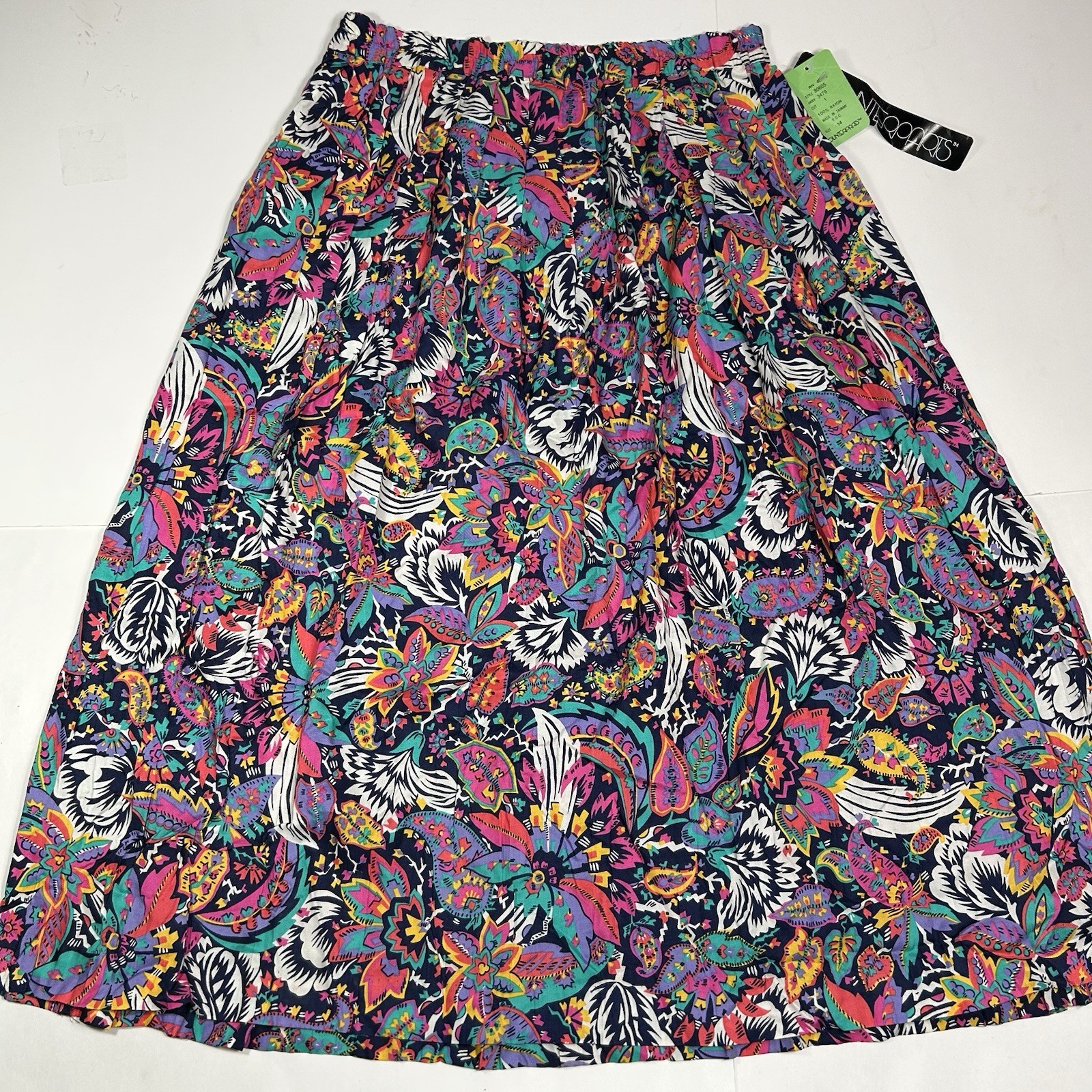 NWT Vtg Counterparts PullOn Multicolor Floral Pleated A-line Midi Skirt Size 14