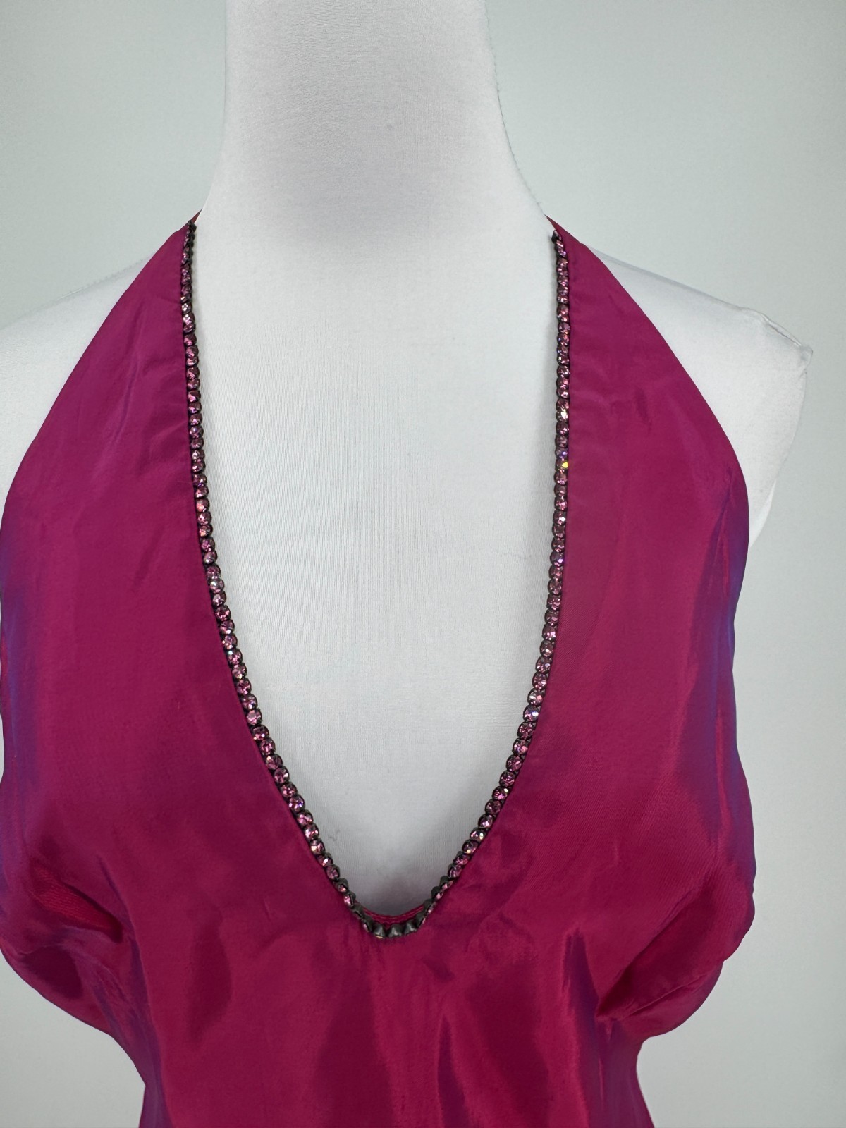 Vintage 90s Jessica McClintock Gunne Sax Fuchsia Pink Halter Formal Gown Sz 11