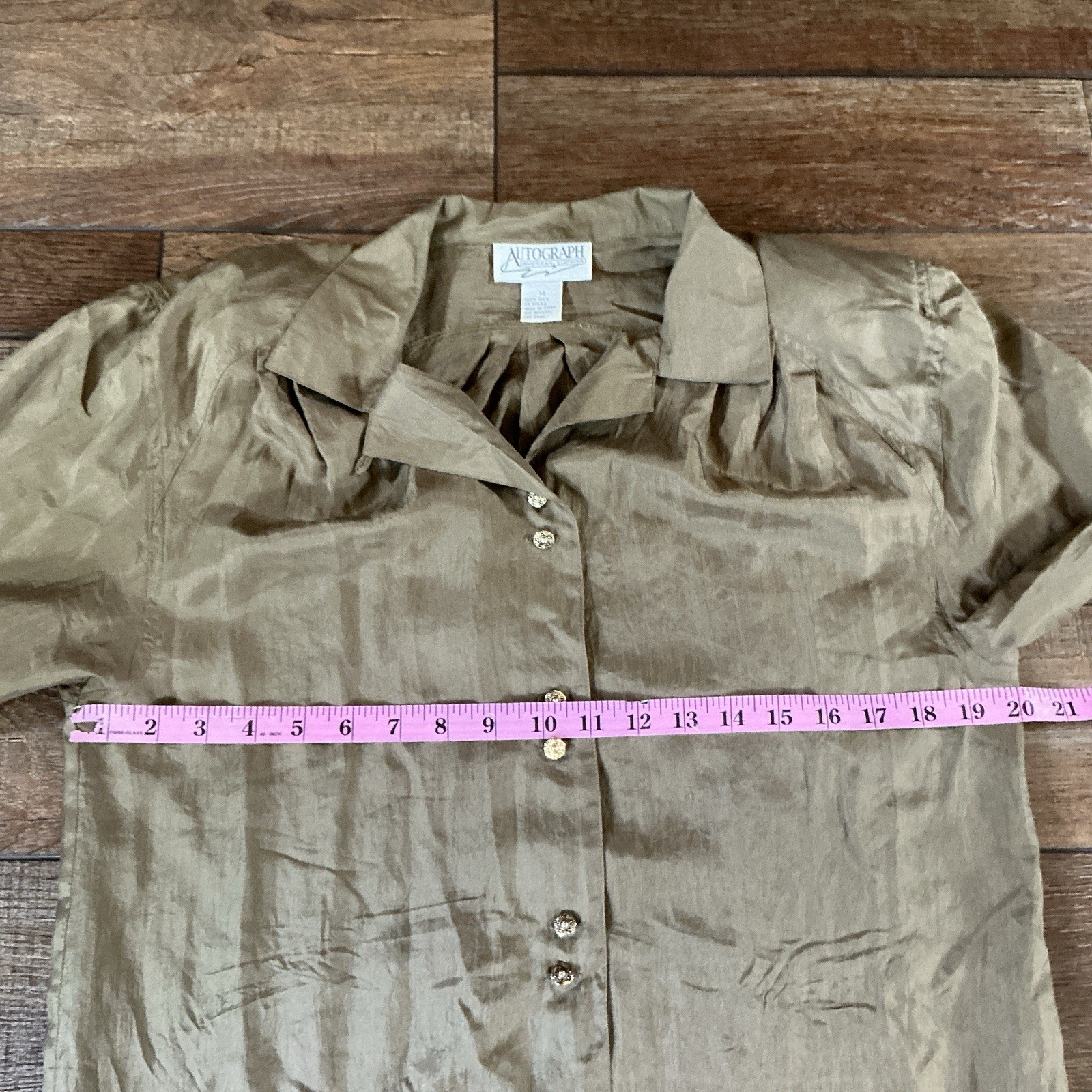 80s VINTAGE Autograph American Clothing Womens M 100% Silk Olive Blouse #53E