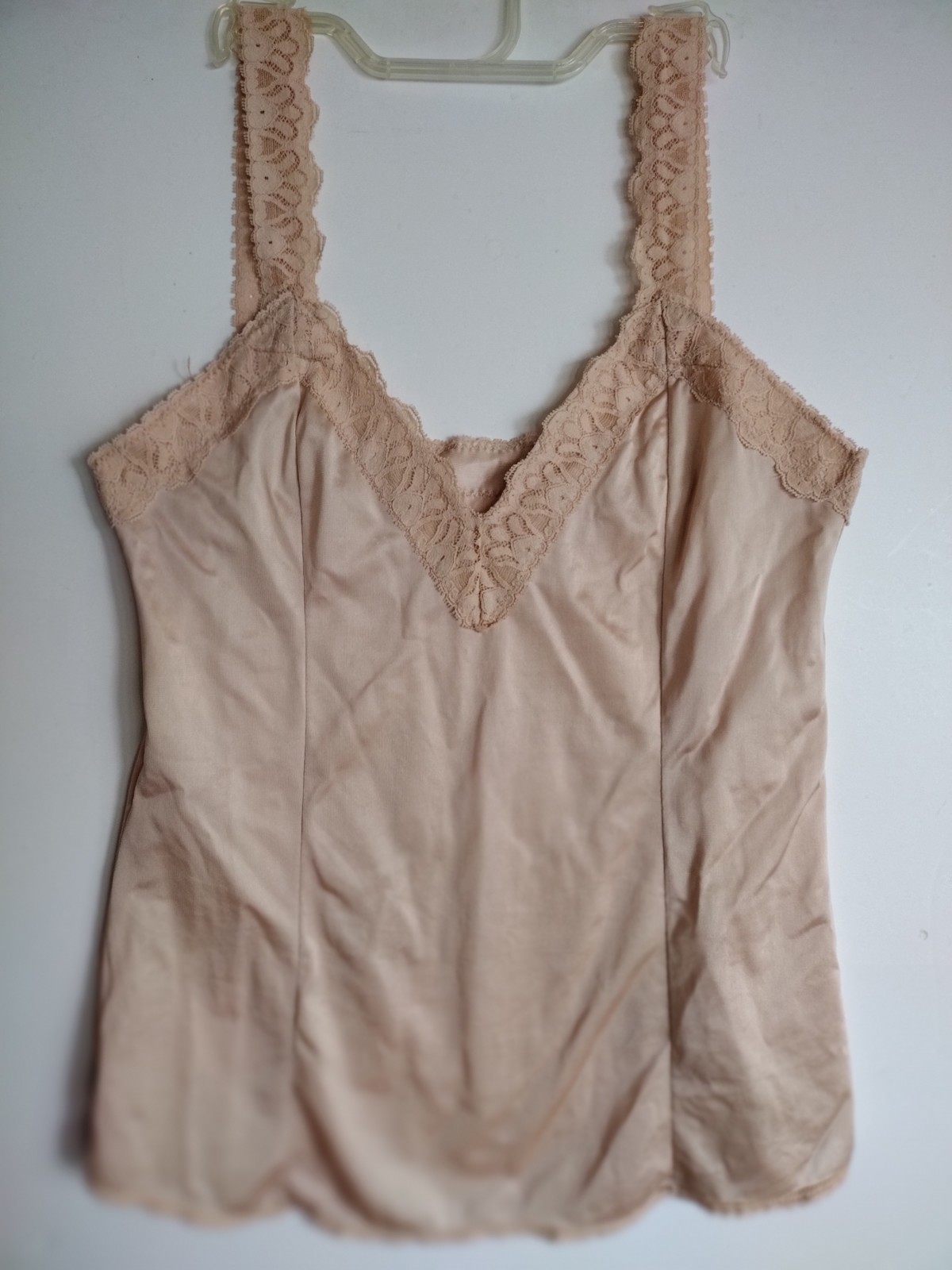 VINTAGE BLUSH HALF SLIP TOP NUDE SZ LARGE TRIM LACE 100% NYLON
