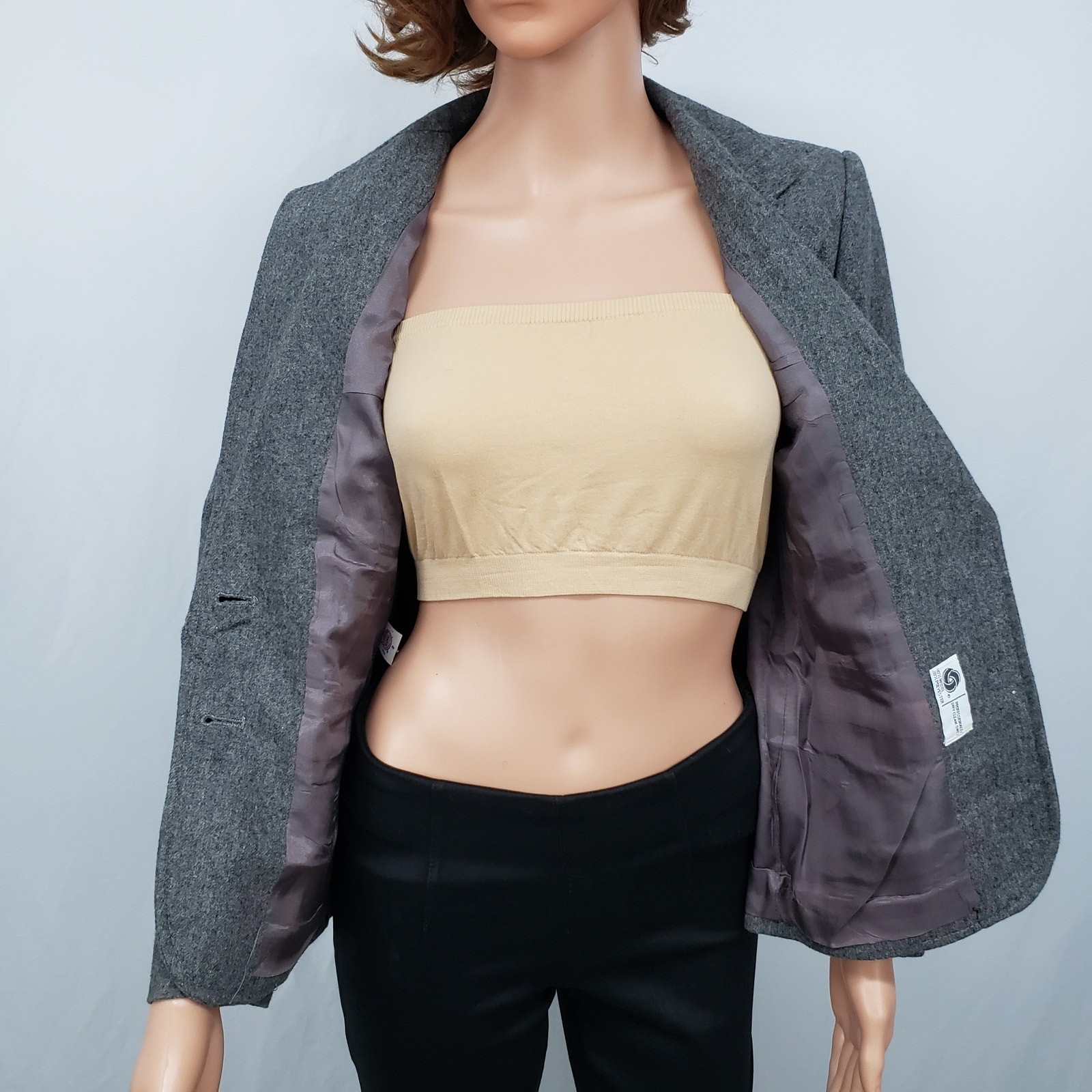 Vintage Union Made 1980s Evan Picone Petite Pure Wool Blend Blazer Jacket Gray S