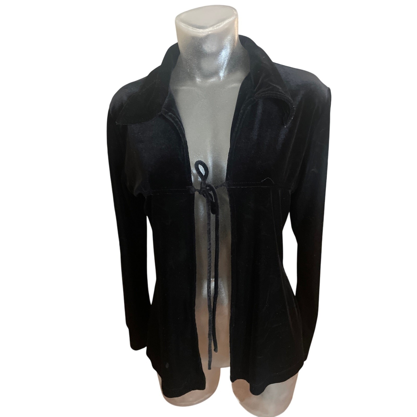Vintage 90’s Y2K Velvet Tie Front Top/ Light Jacket 70’s Collar GOTH GRUNGE RAVE
