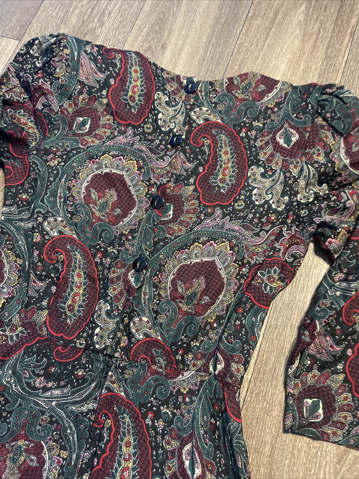 Vintage E.D. Michaels Green Burgundy Paisley Long Sleeve Maxi Dress Gown Sz 5-6