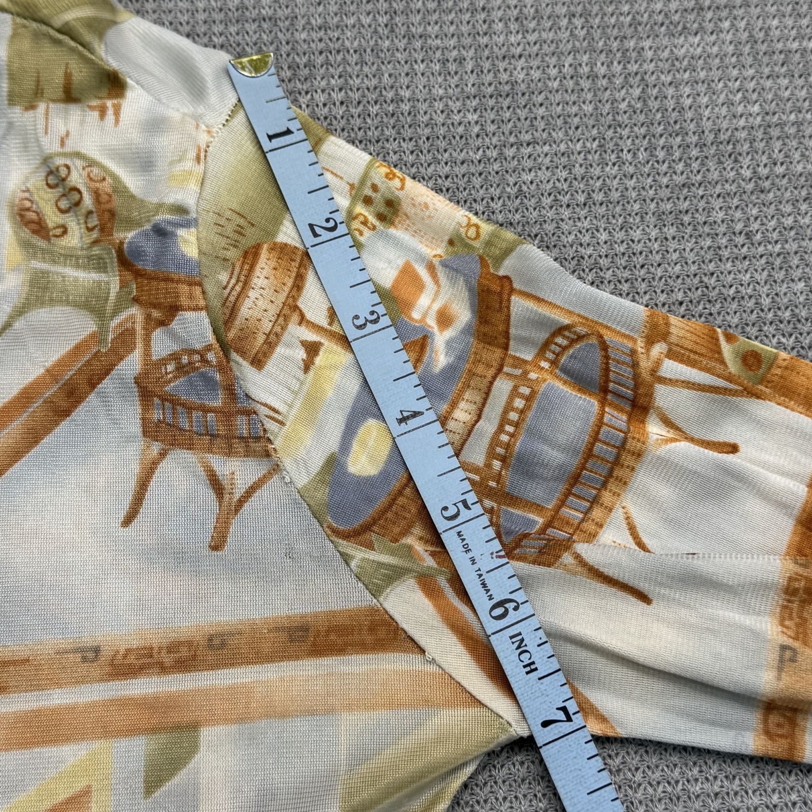 Vintage 70s Long Sleeve Collared Shirt With Retro Interior Design Print Size 7/8