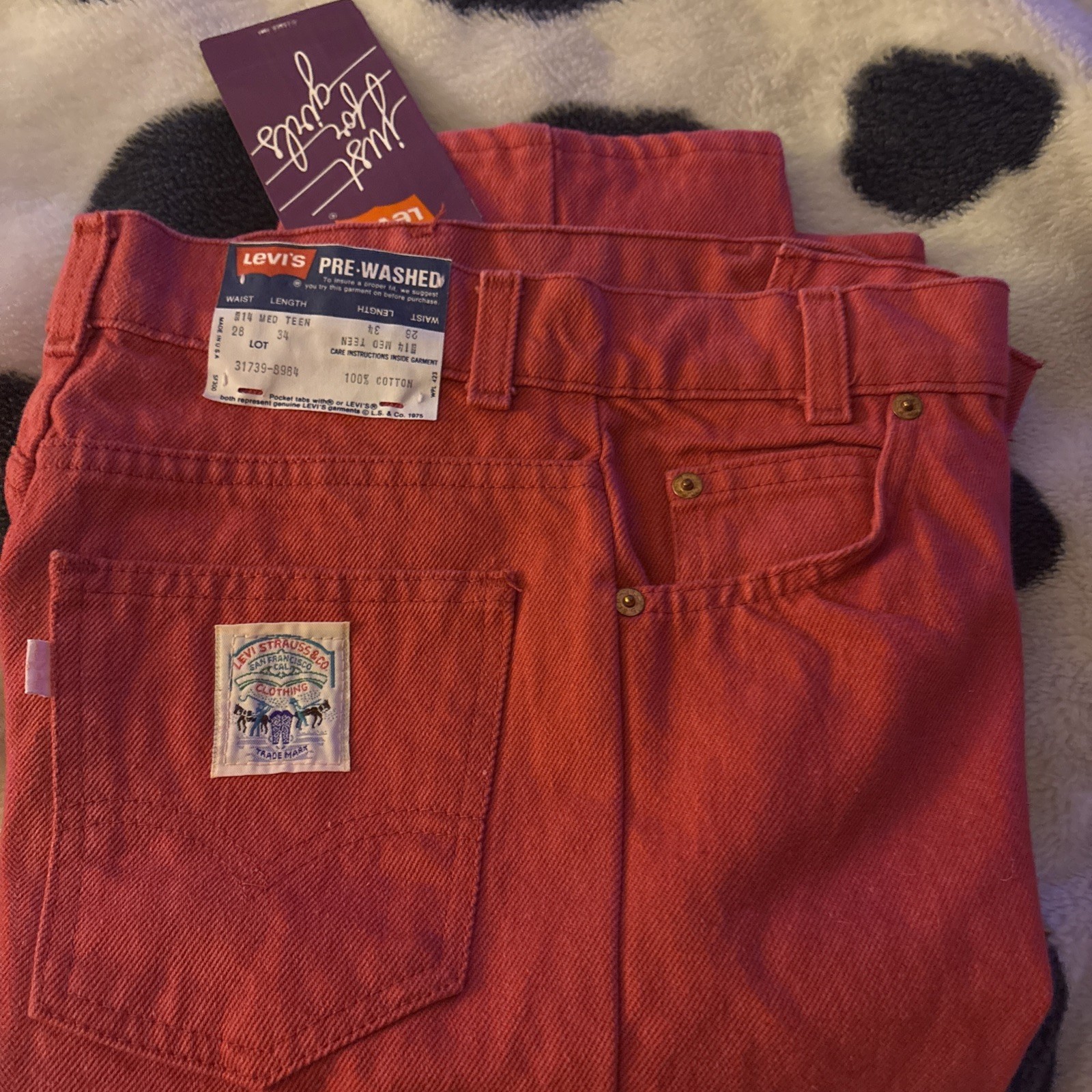 Vintage Levi’s Womens Jeans 28×34 Red Juniors Size 14 Teen Super Straight 1980s