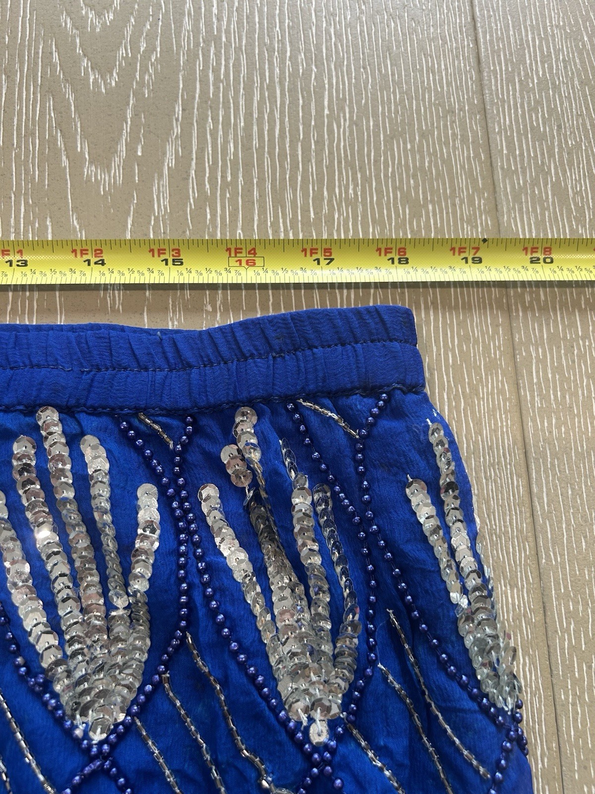 Vintage Dominique Silk Top With Skirt Blue Size Large, Sequins, No Tag On Skirt
