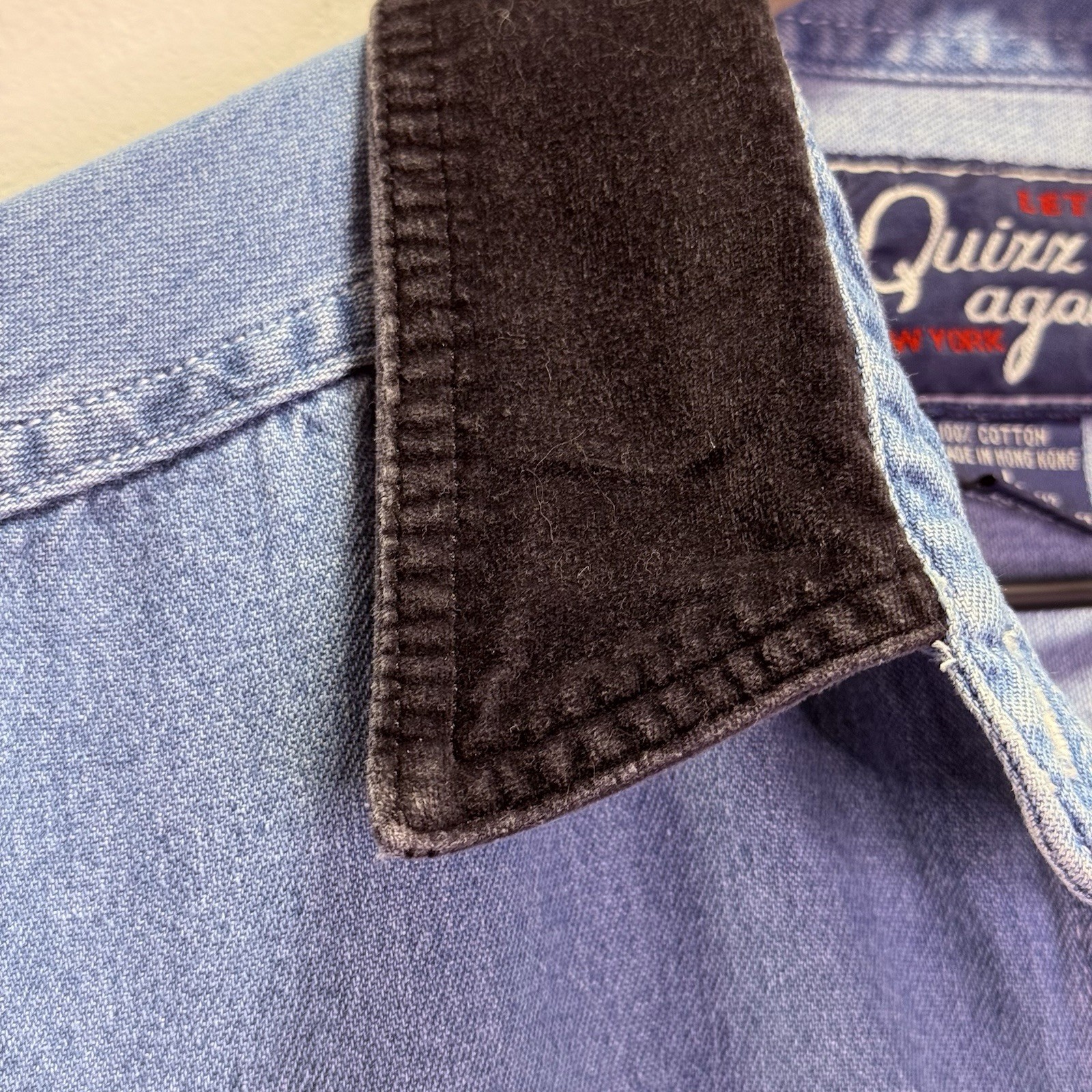 90s Let’s Quiz Again Ugly Christmas Denim Shirt Western Cowboy Cats L Cat Lady