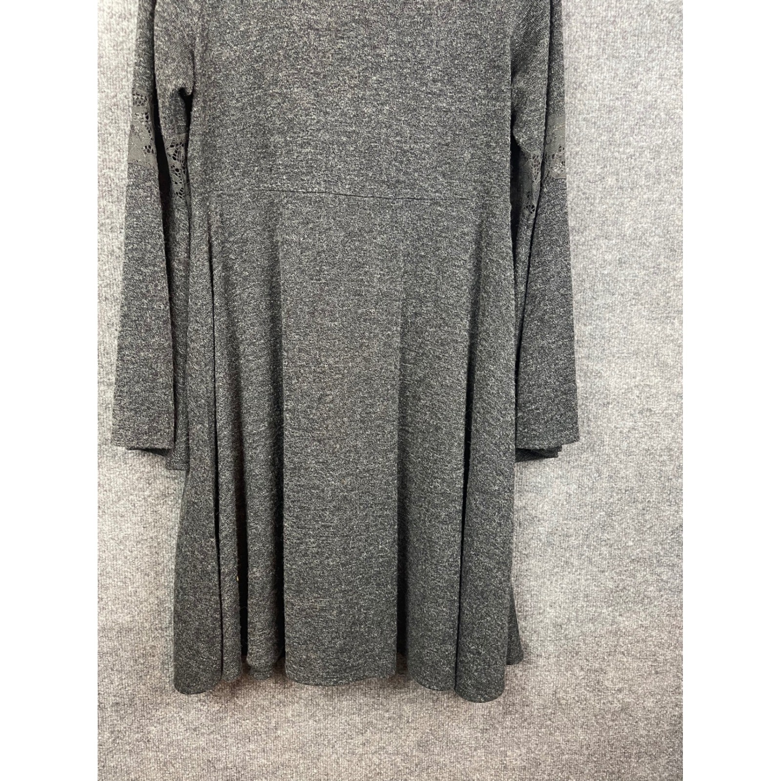 Torrid Skater Dress Women’s 1X Gray Good Lace Bell Sleeve Heathered Scoop Neck