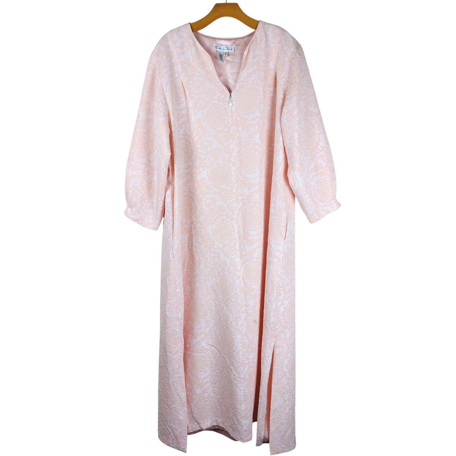 Oscar de la Renta Vintage Pink Floral Jacquard Caftan Robe L Neiman Marcus Gown