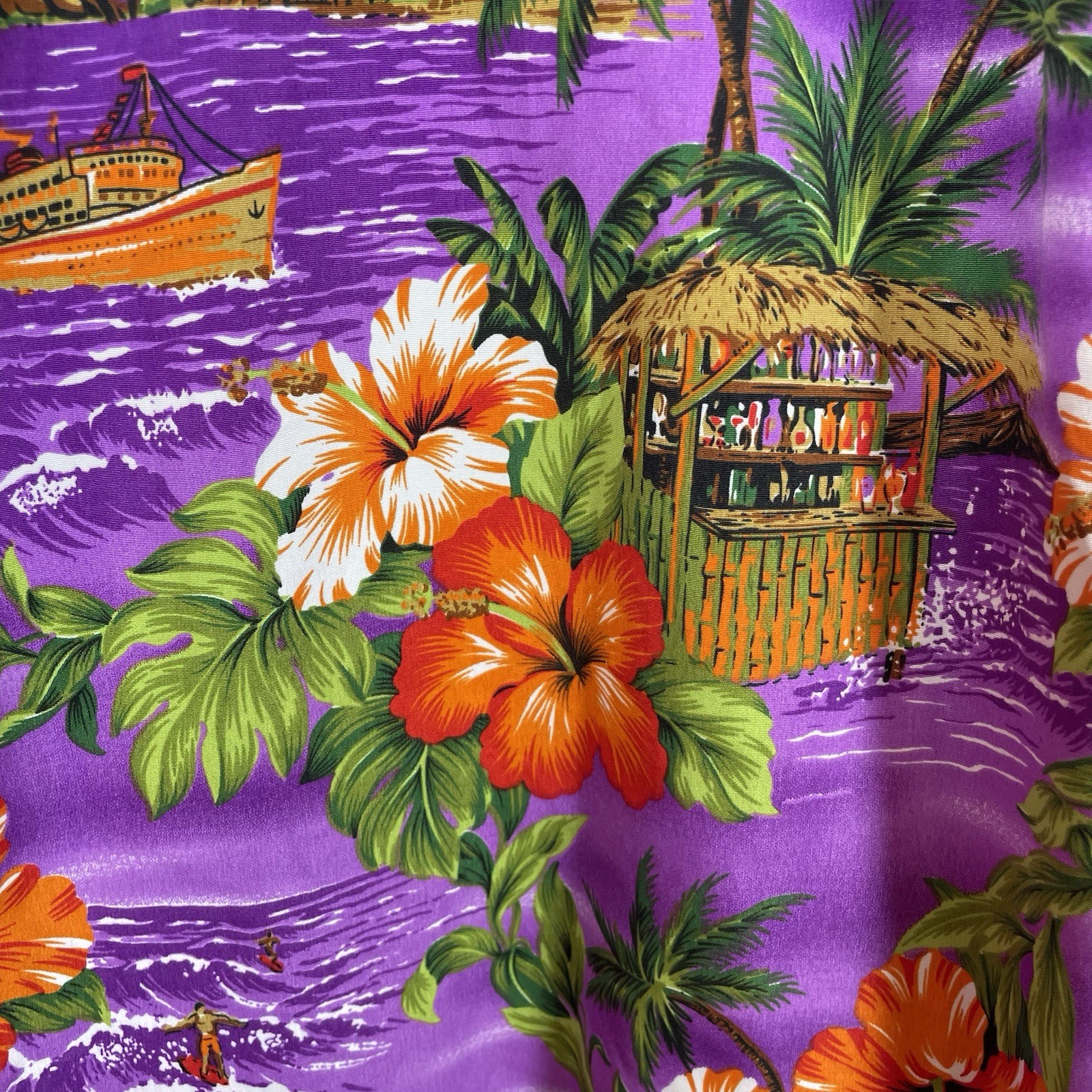 Vtg Hawaiian Naupaka Hawaii Dress XL Purple Floral Hibiscus Tropical Tiki