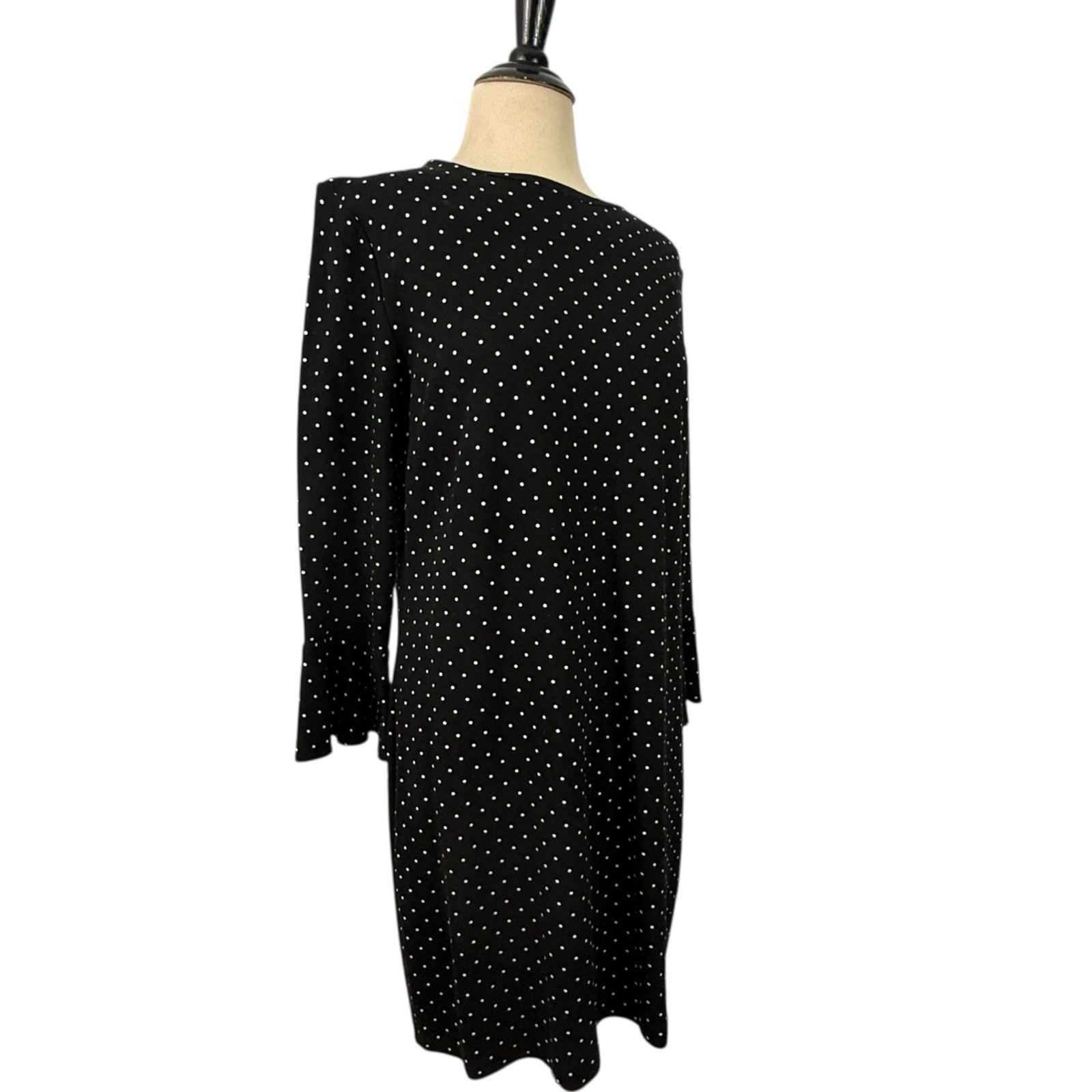 OLD NAVY Polka Dot Dress Medium Womens Black White Mini Preppy Stretch Knit