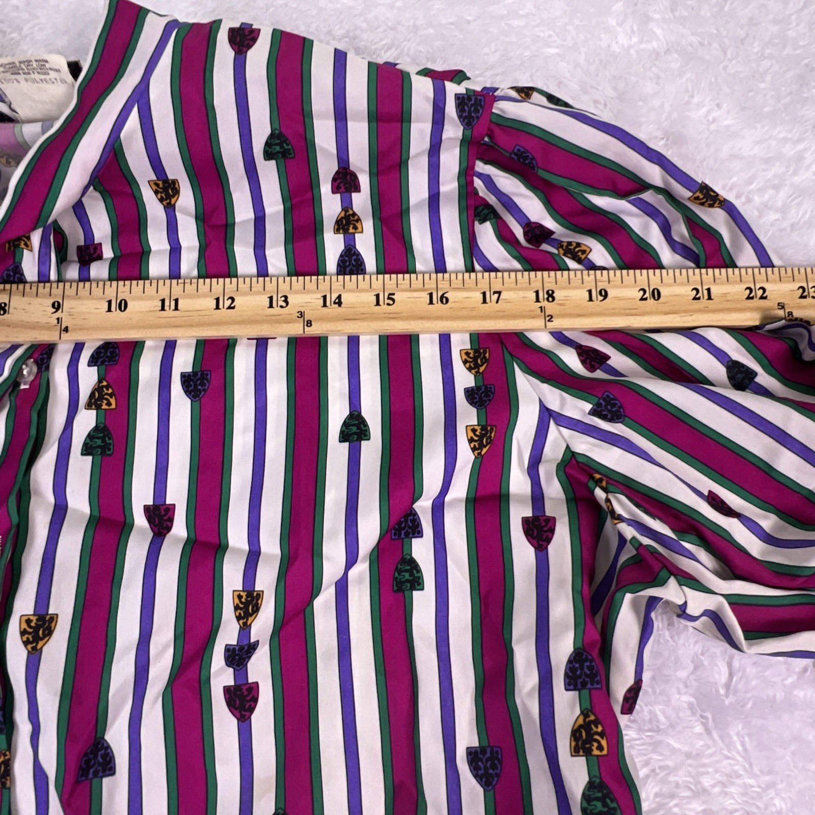 Vintage 70s/80s Alley Cat II Multicolor Blouse Shirt Necktie Size 44 USA Made