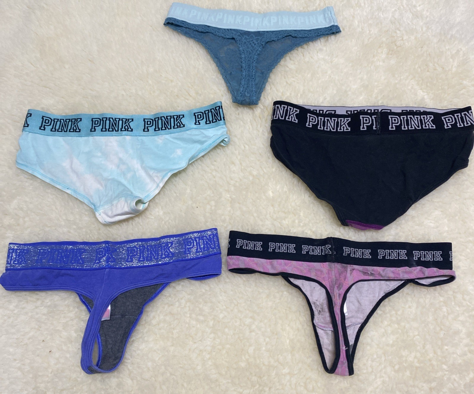 Vintage lote 5 PINk/ Victoria’S Secrets Thong/string PANTIES#914