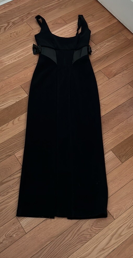 Vintage Brandenburg Maille black midi fitted/ leather accents made in USA sz S