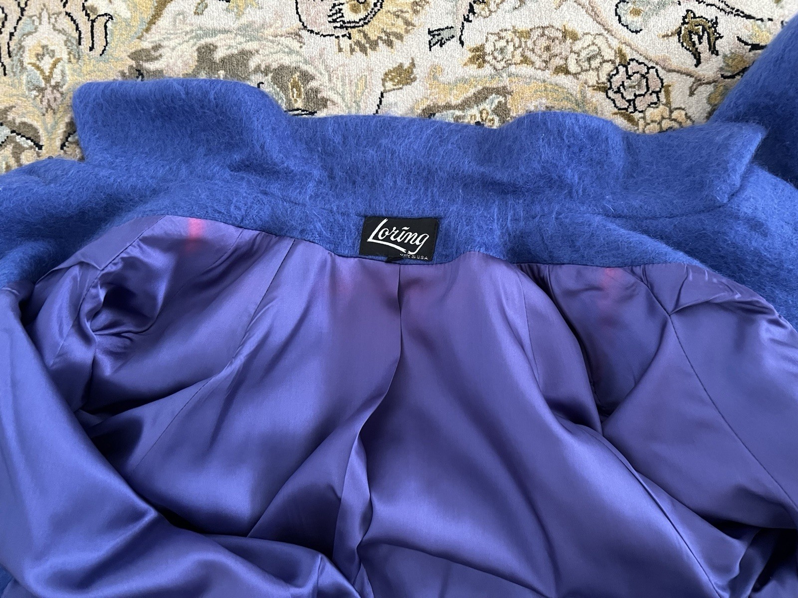 Loring Vintage 90% Mohair Wool Royal Blue Long Coat 14 XL Classic Union Made USA