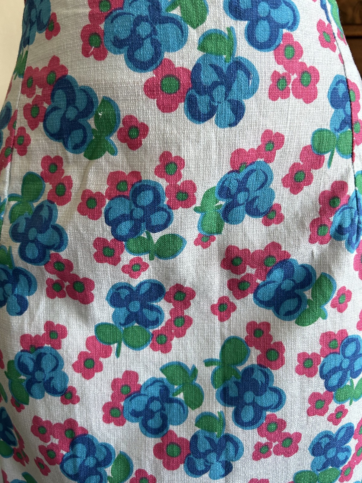 Vintage 1970s Floral Maxi Skirt in Blue and Pink – Handmade 28W Cotton Summer