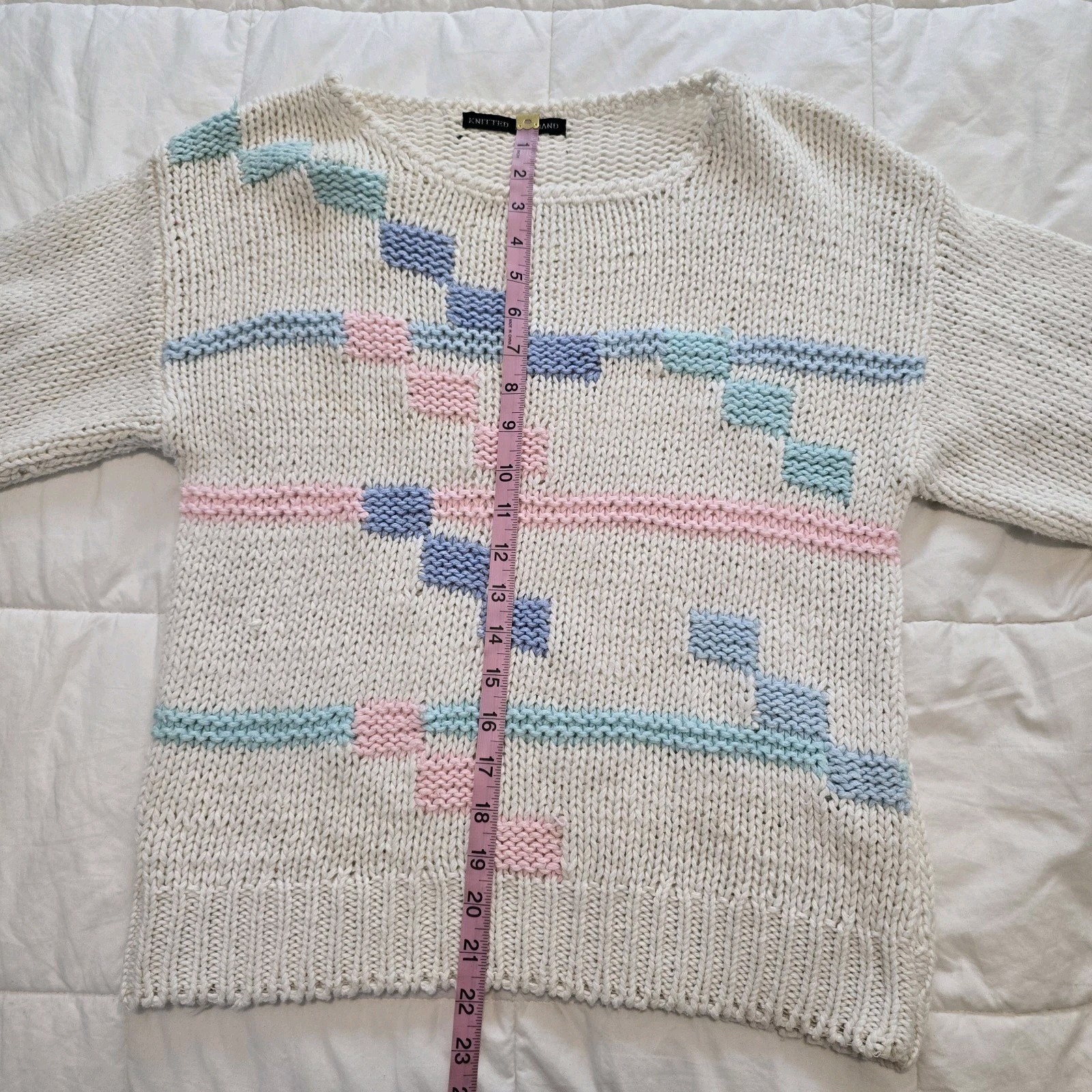 Pastel 80s Color Block Hand Made Knit Sweater Approx Size S