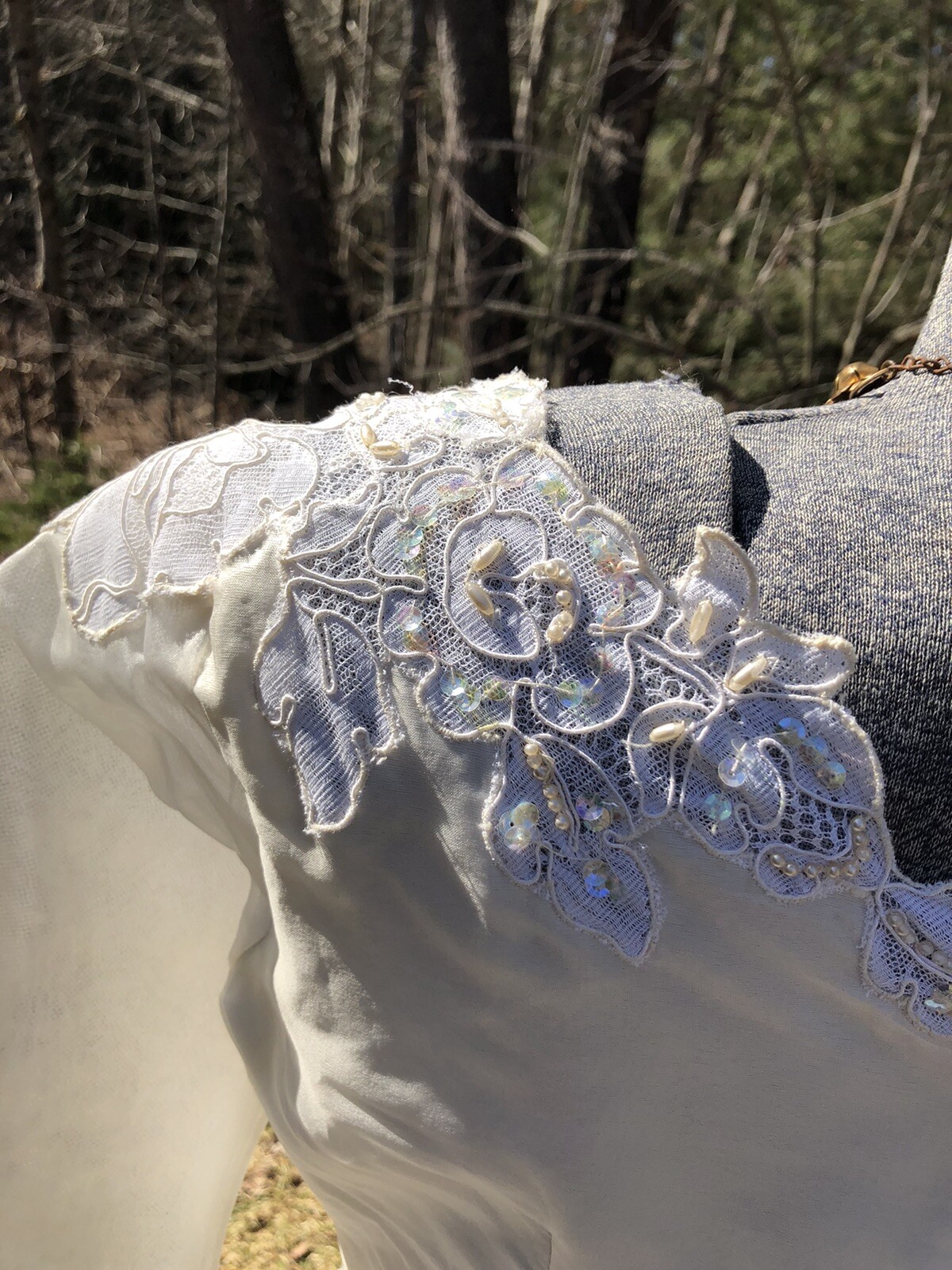 Vintage 1950’s Wedding Gown Dress Lace Sequins Pearls Creme Puff 36-26-72