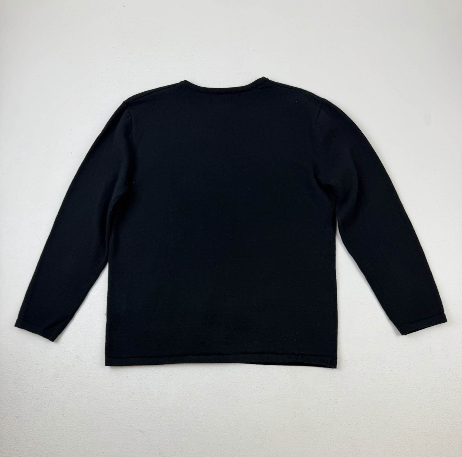 Vtg Black V-neck Sweater Sz M Embroidered Cat Face Novelty Bobbie C Sequin Eyes