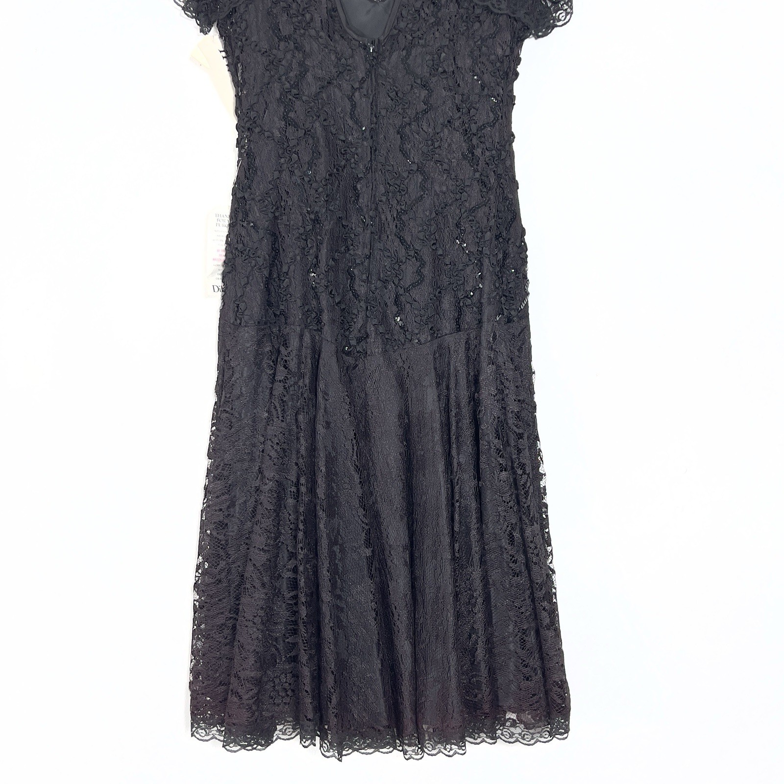 Vtg HW Collections Sequined Lace Overlay Midi Dress Sz S/XS Black Scoop Back