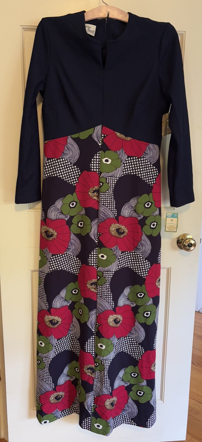 Vintage Puritan Forever Young Maxi Dress 60’s Vibe Floral Multicolor Sz 16