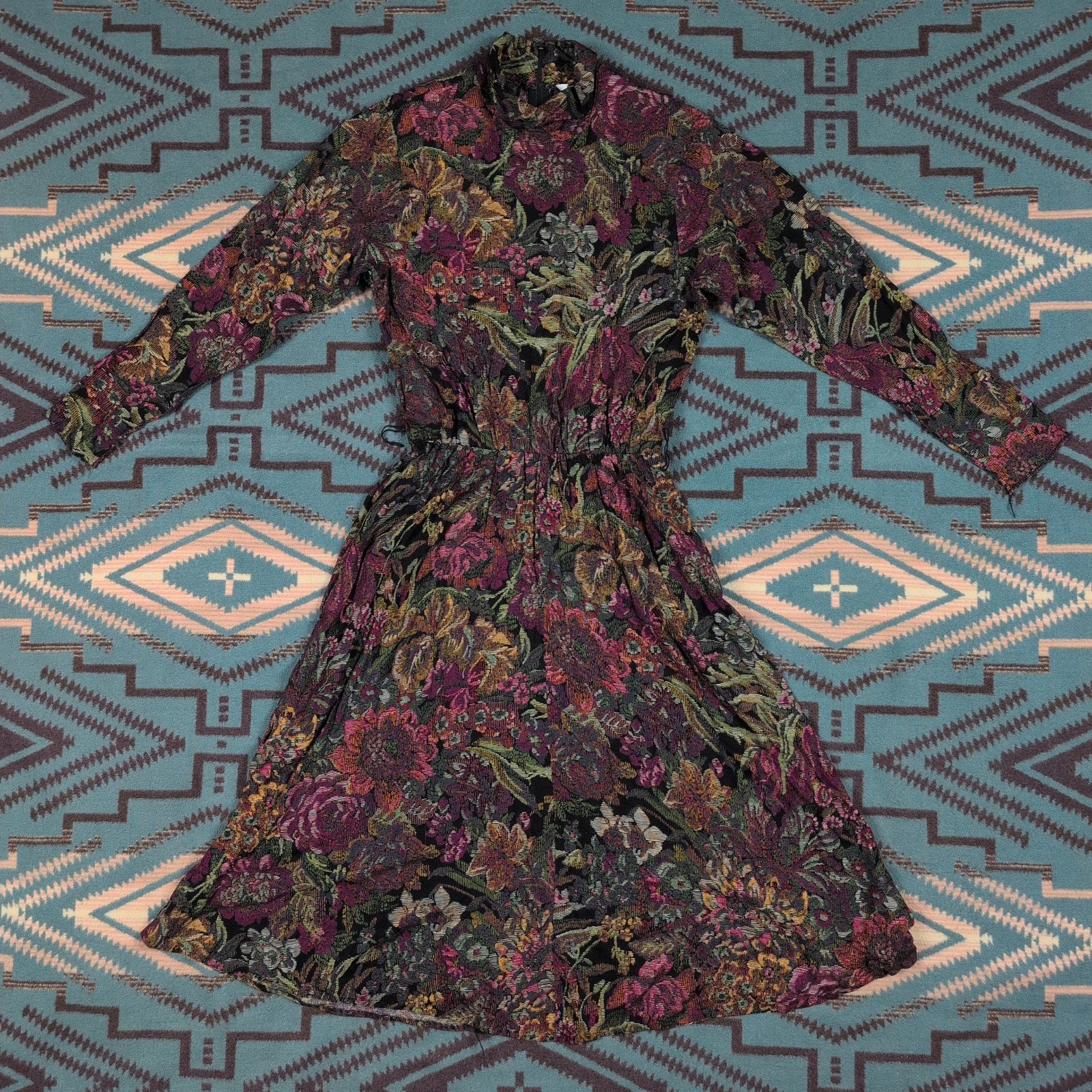 Vintage 70’s 80’s Jessica Howard Women’s Floral Midi Dress Size 8 Long Sleeve