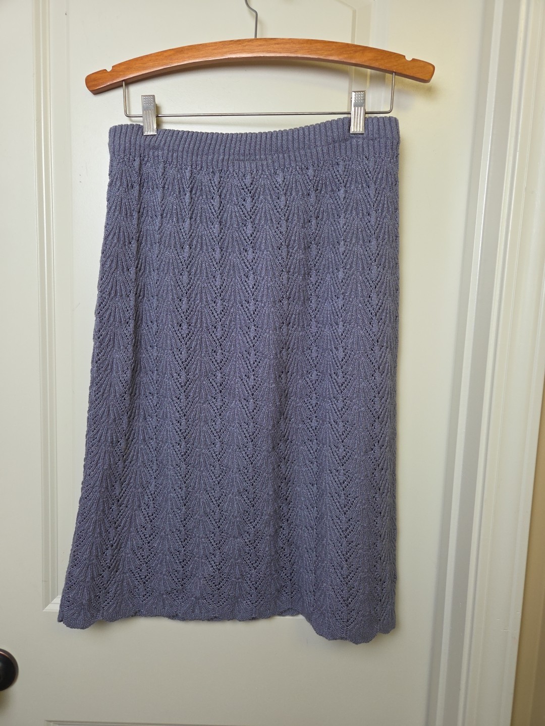 Vintage Crochet Blue Shell Scallop Knit Sweater Skirt Evanna New York Size 10