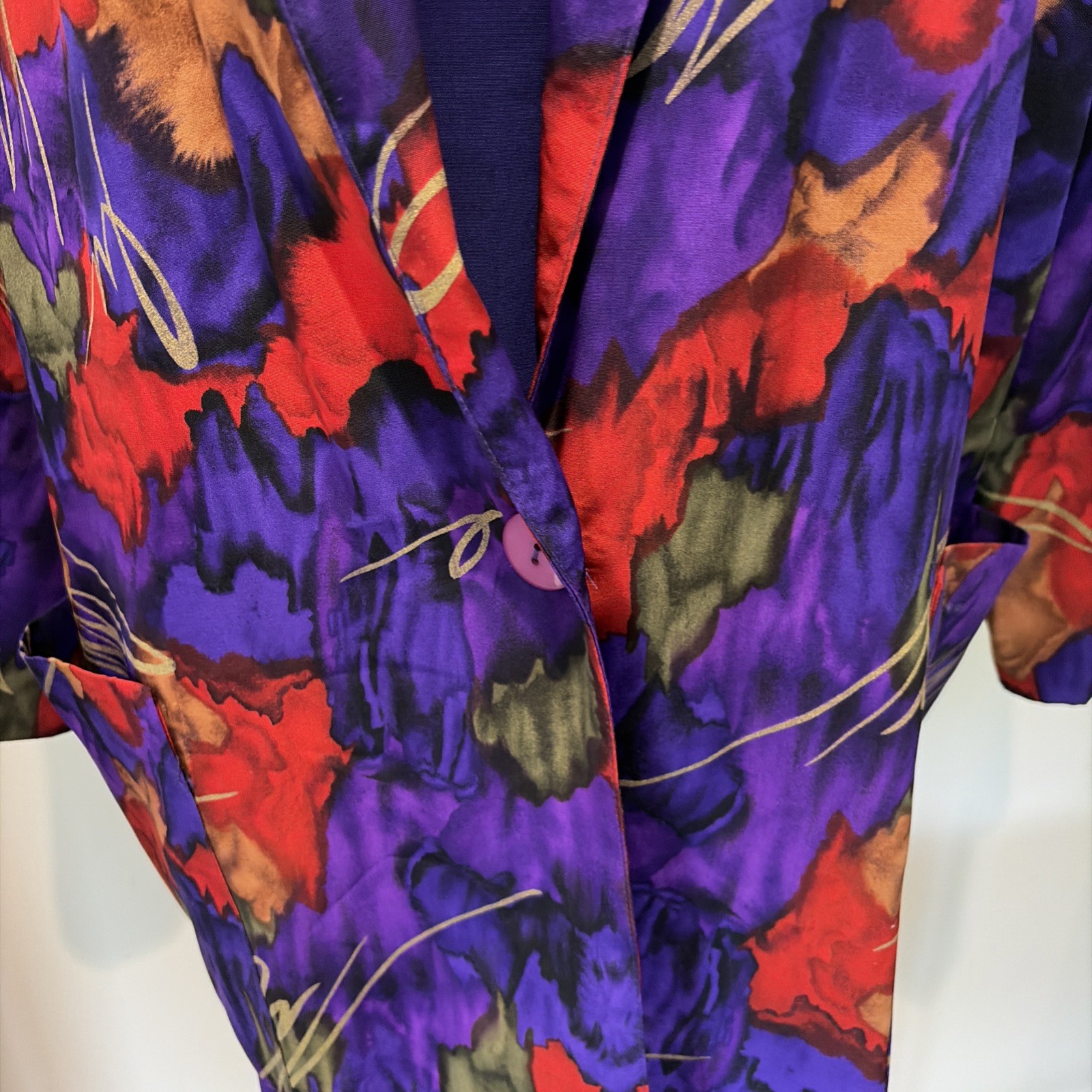 VTG 80s Emily Adams Colorful Floral Jacket & Matching Top Sz XL Long Line Artsy