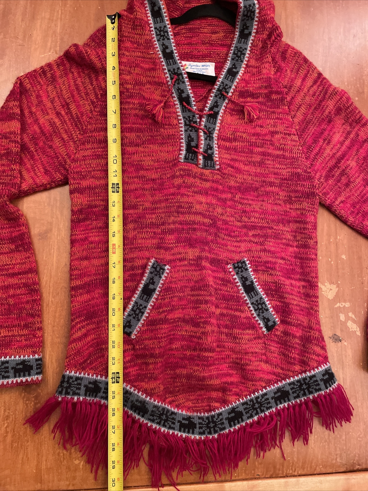 VTG SIGNATURE IMPORTS Bolivia Alpaca Wool Hooded Festival BOHO Sweater Womens L