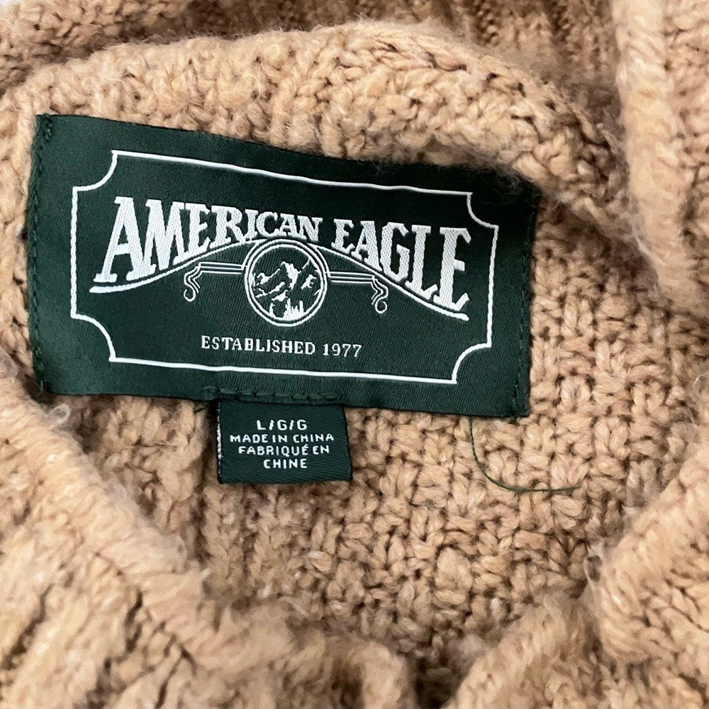 American Eagle Vintage Tan Cable Knit Mock Turtleneck Sweater Academia Size L
